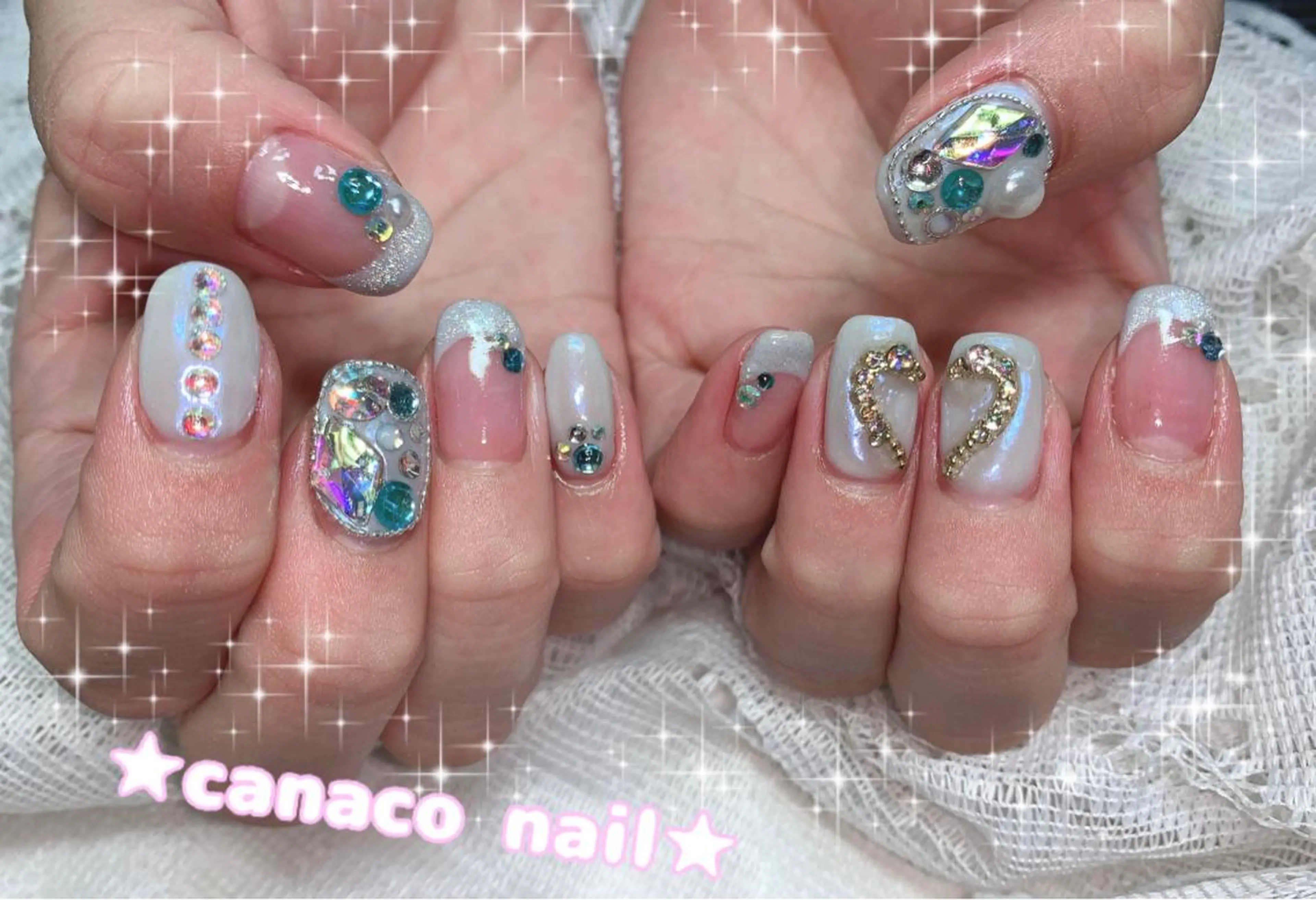 ネイル アートネイル ジェルネイル ハート キラキラネイル パラジェル ハンドネイル ハンドケア Felice所属・ベテランネイル cnc nailのネイルデザイン