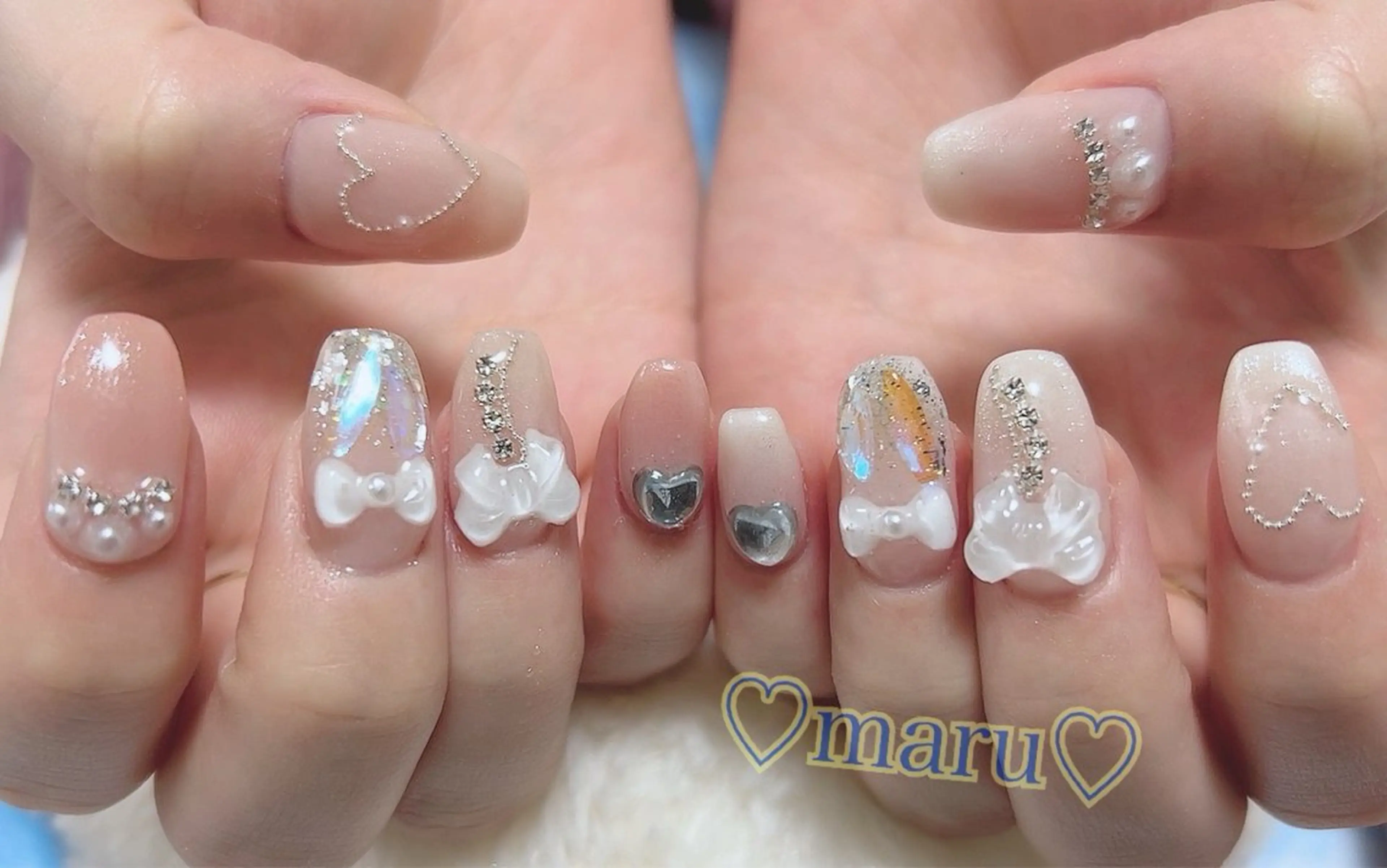 ネイル リボン ハンドネイル フットネイル まるみ ♡のネイルデザイン