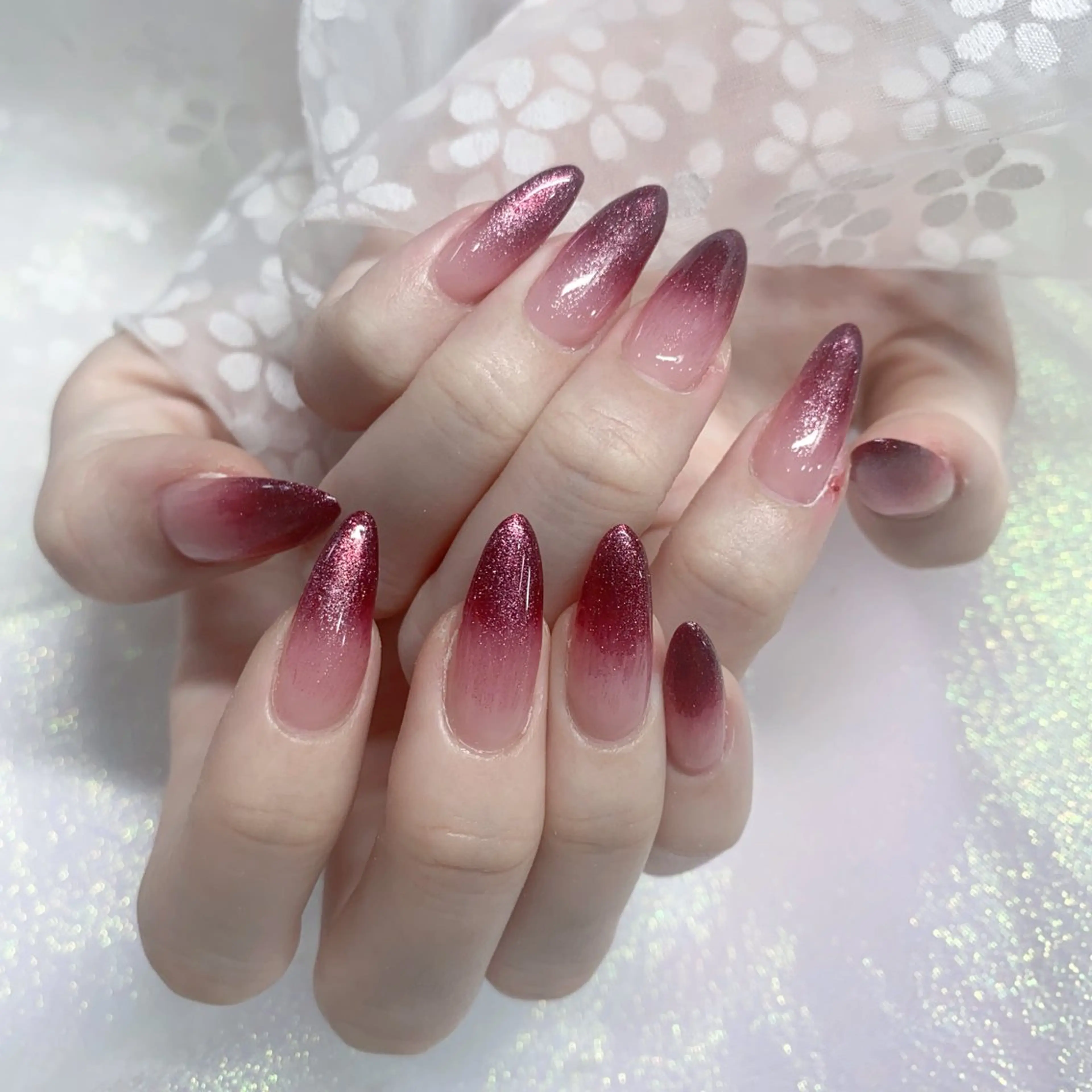 ネイル 長さ出し ジェルネイル キラキラネイル 大理石ネイル(マーブル) ニュアンスネイル Morpho nailのネイルデザイン