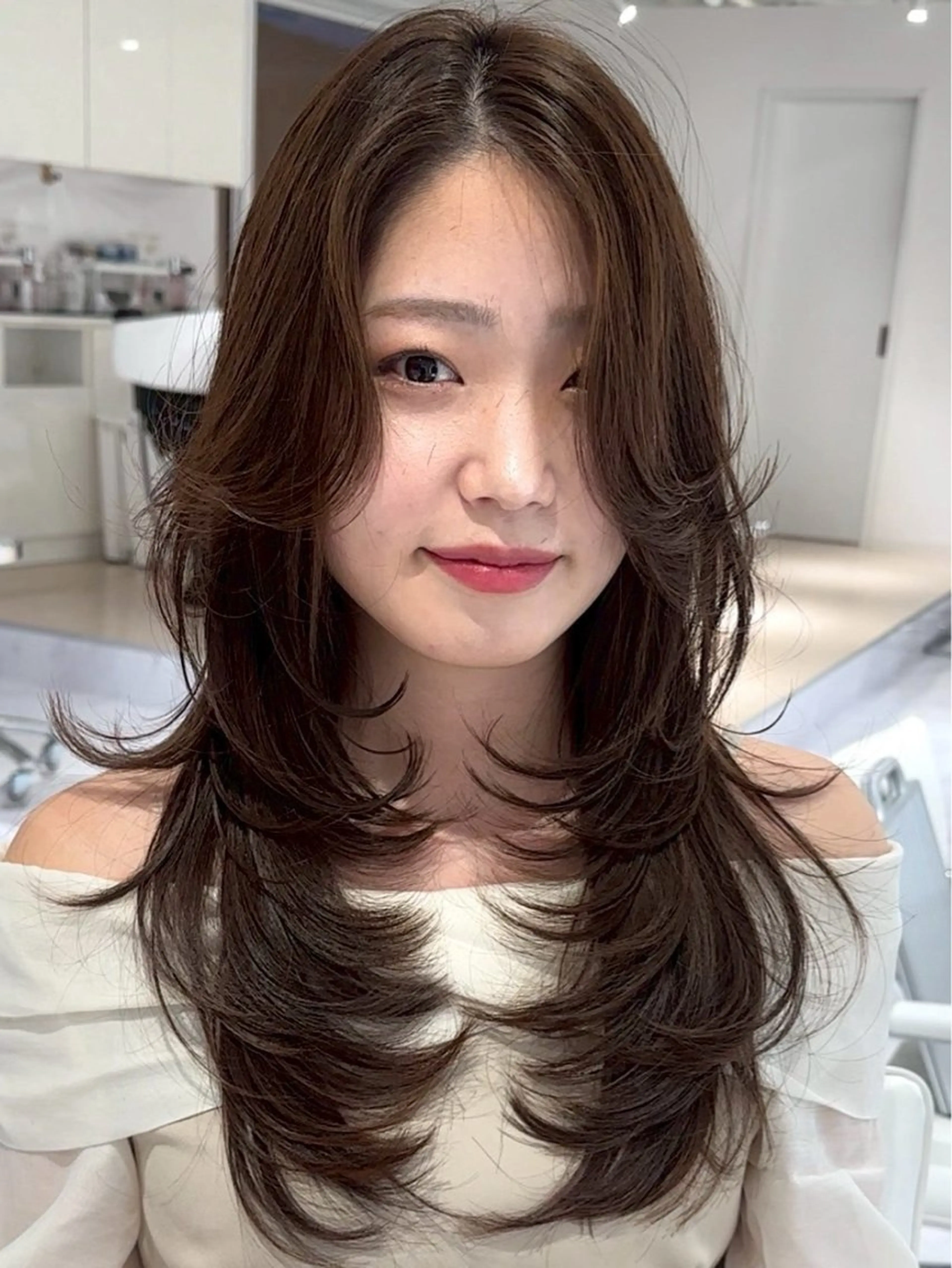 セミロング カラー 顔周りカット レイヤーカット 小顔カット CIELO beautyバインドロック専門店所属・CIELO モデル募集のヘアスタイル