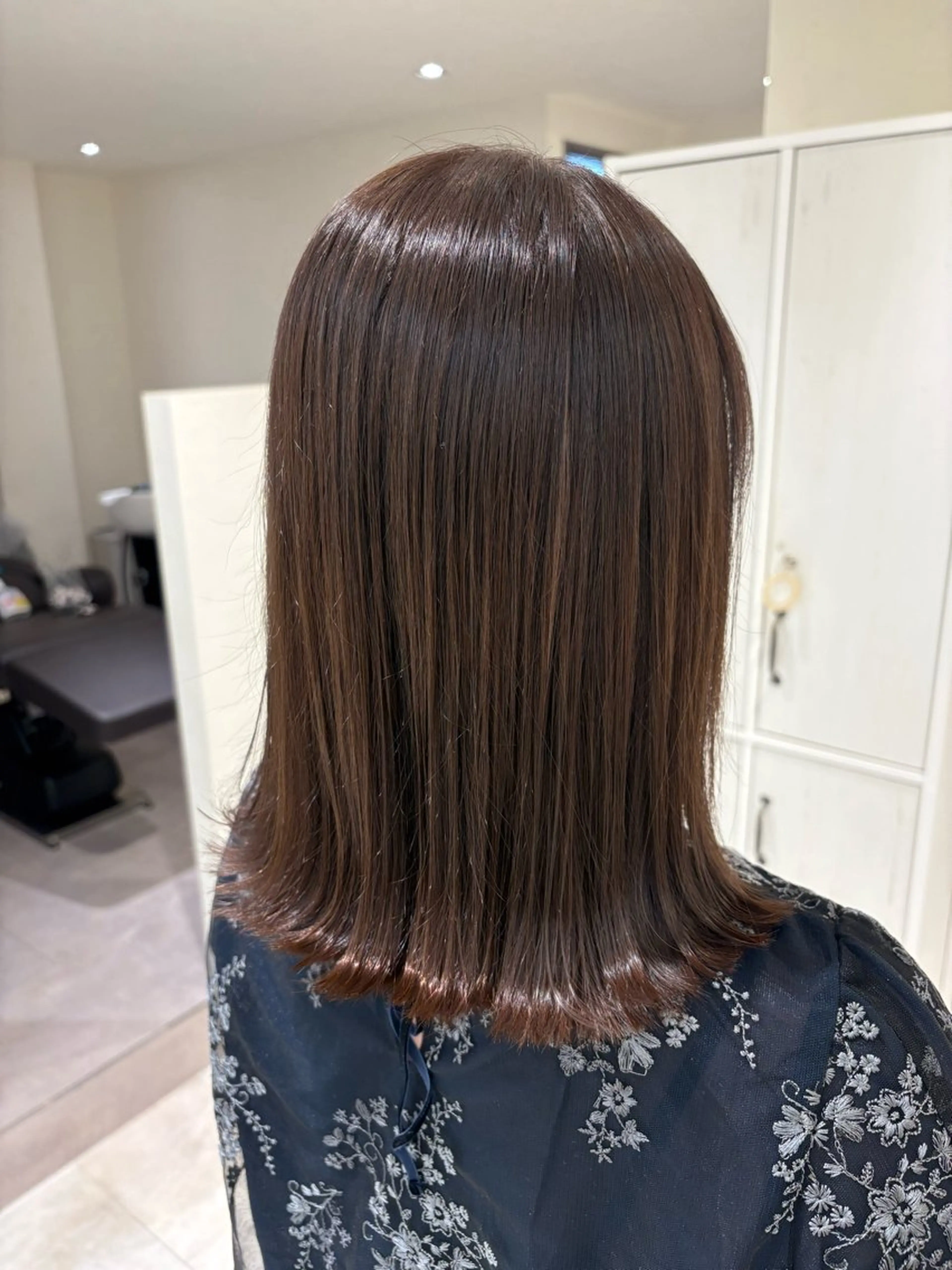 ミディアム カラー ブラウンカラー オレンジ カット ヘアカラー 脇尾 百花のヘアスタイル