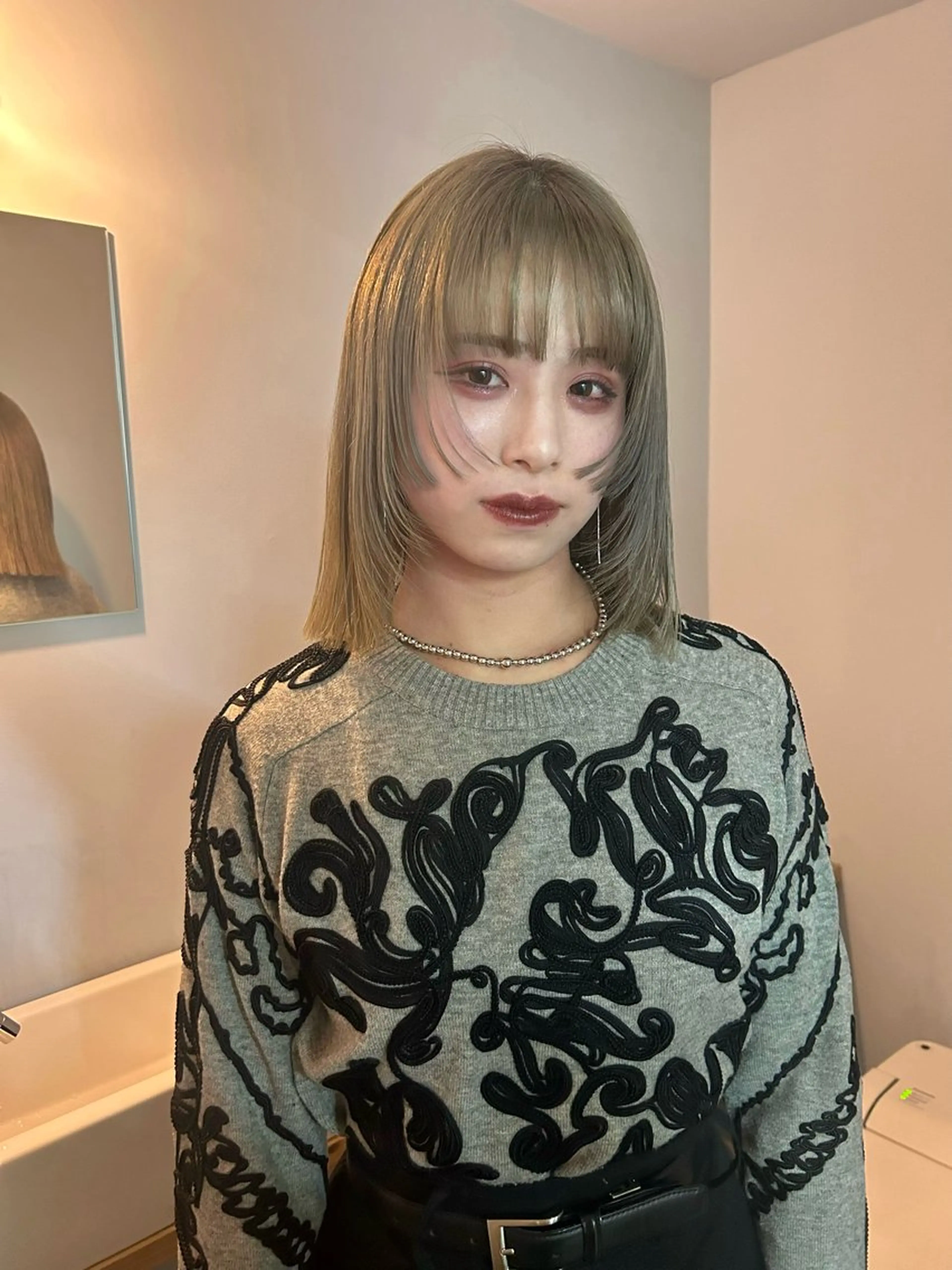 ミディアム 姫カット カット 縮毛矯正 Vibe所属・hanami パーマ/透明感カラーのヘアスタイル