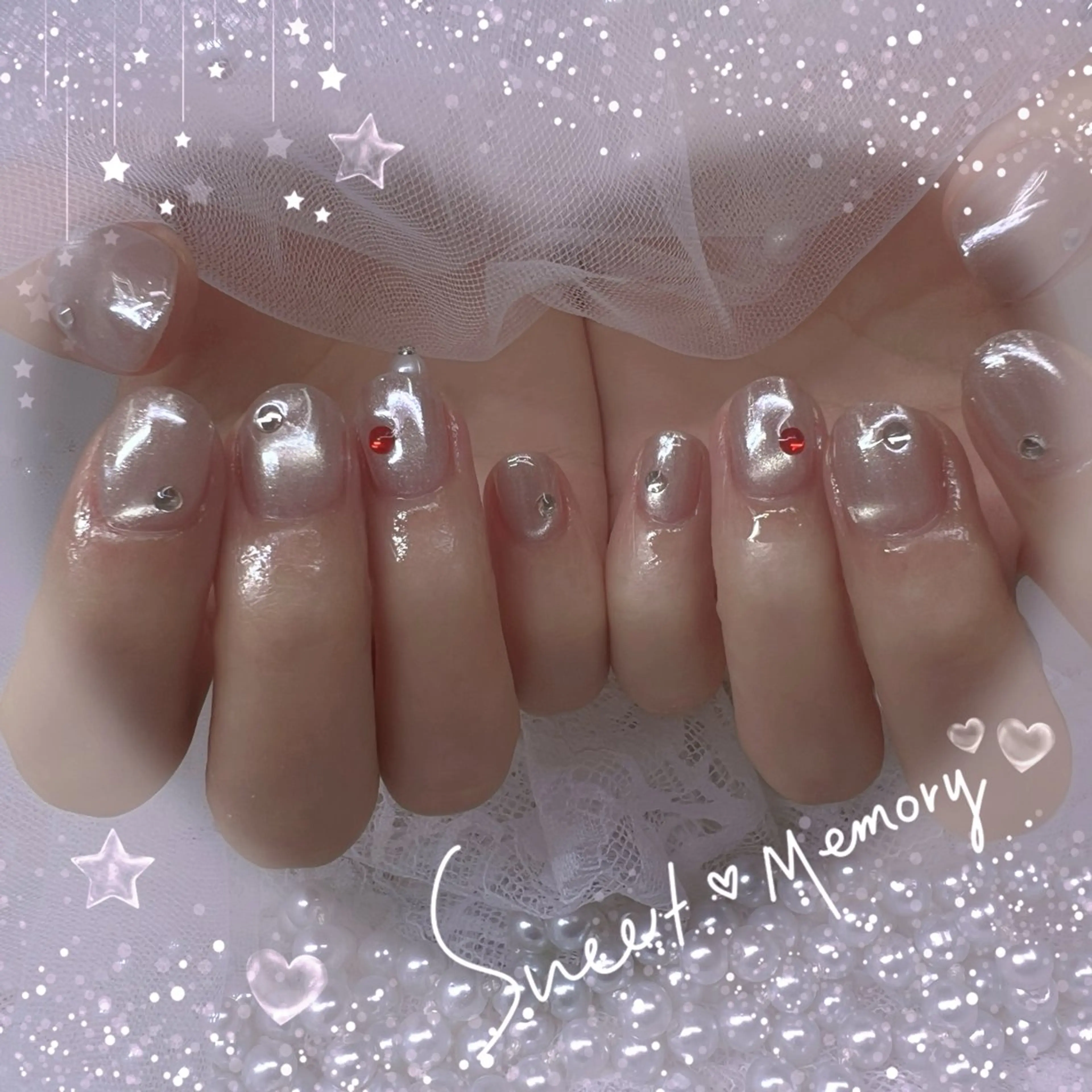 ネイル チークネイル フレンチネイル ガーリー ガラスフレンチ グラデーション ハンドネイル Chill Nailsalonのネイルデザイン