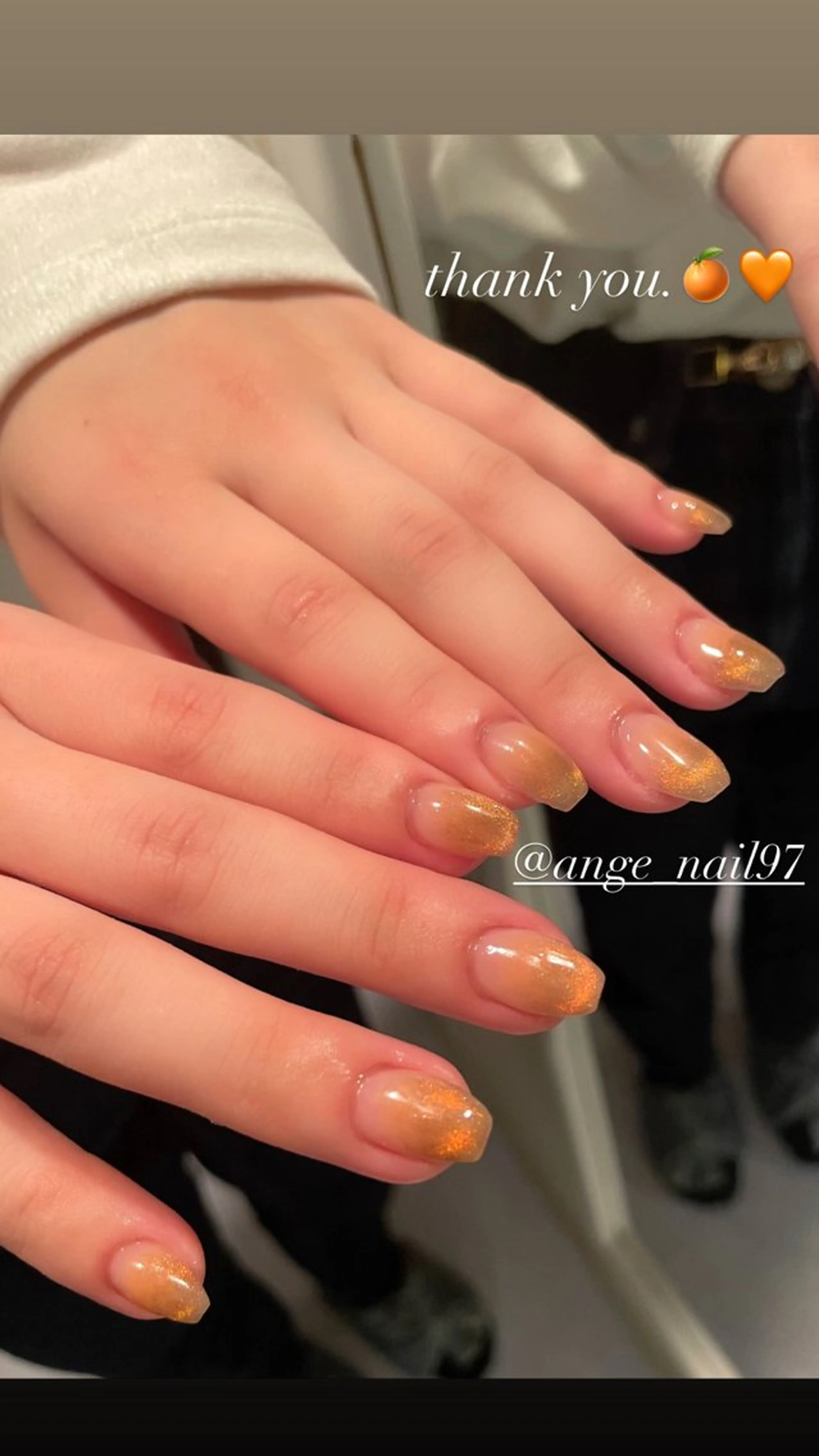 ネイル チークネイル フレンチネイル マグネットネイル マグネットフレンチ オレンジ ハンドネイル Nail salon 🎀Angeのネイルデザイン