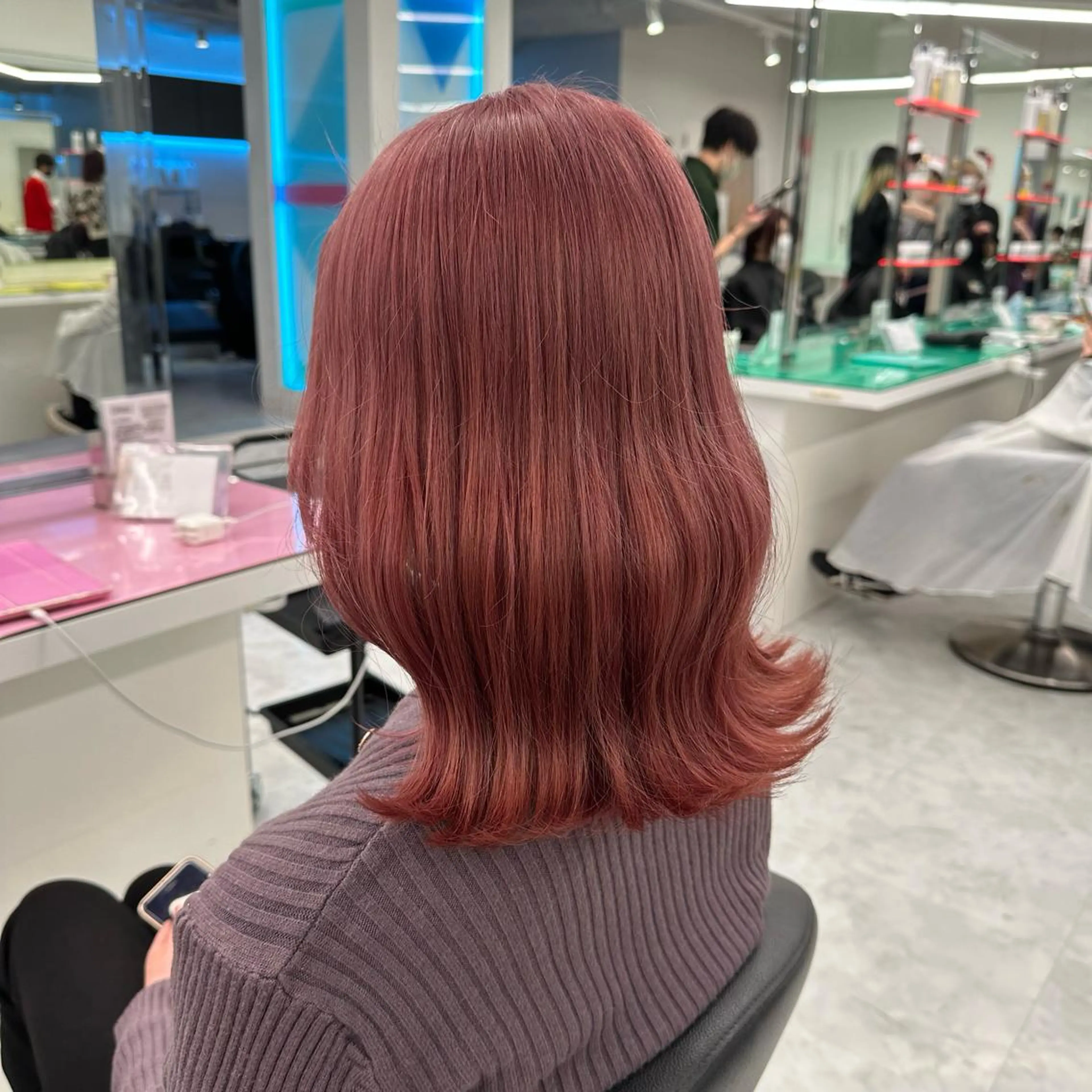 ミディアム カラー ブリーチ ピンクカラー ヘアカラー トリートメント ヘッドスパ ヘアセット 透明感/艶髪/💖 トレンドスタイル💖のヘアスタイル