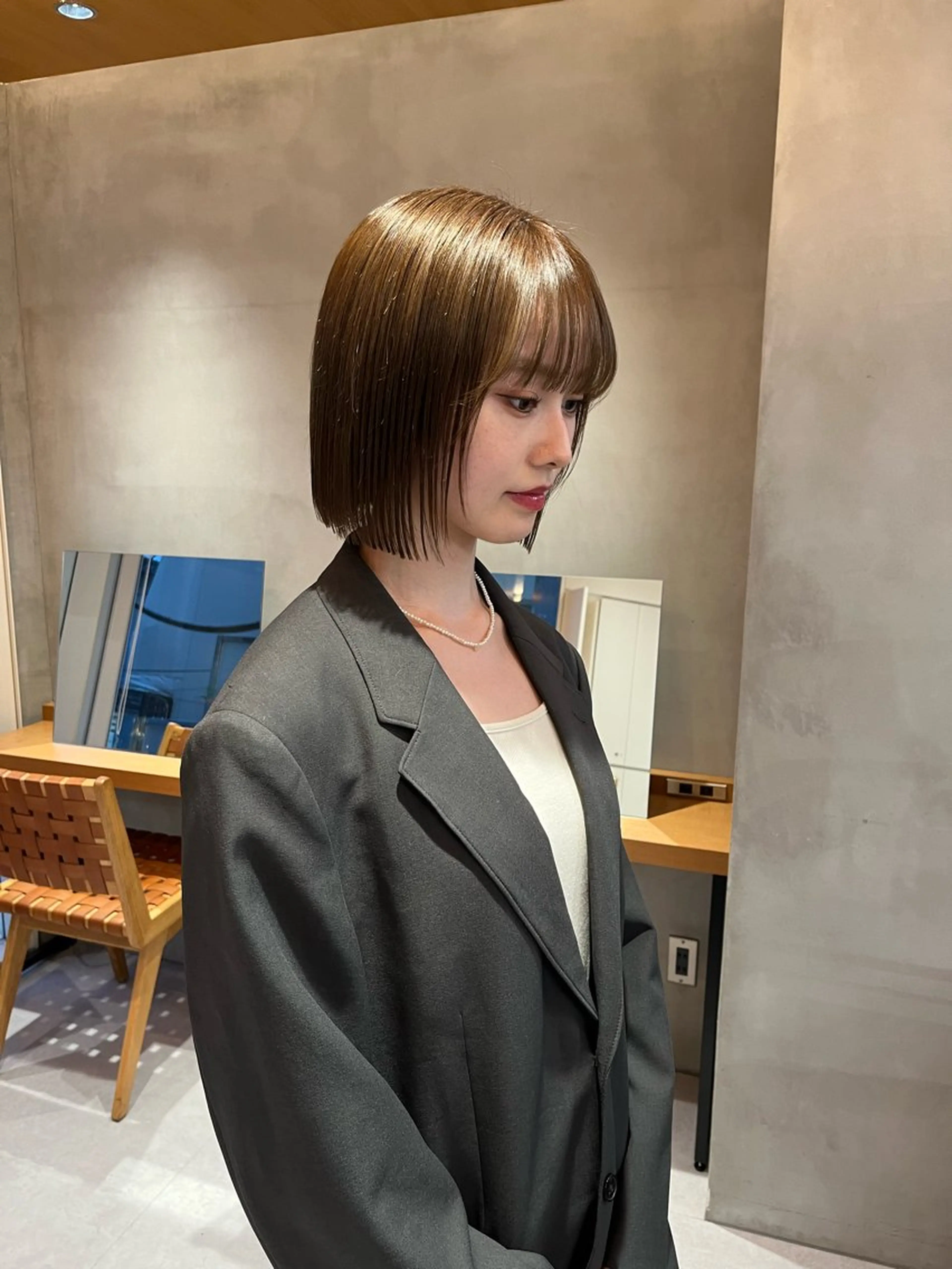 ミディアム カラー カット トリートメント 韓国ボブ&顔まわり レイヤー♡TOMOEのヘアスタイル