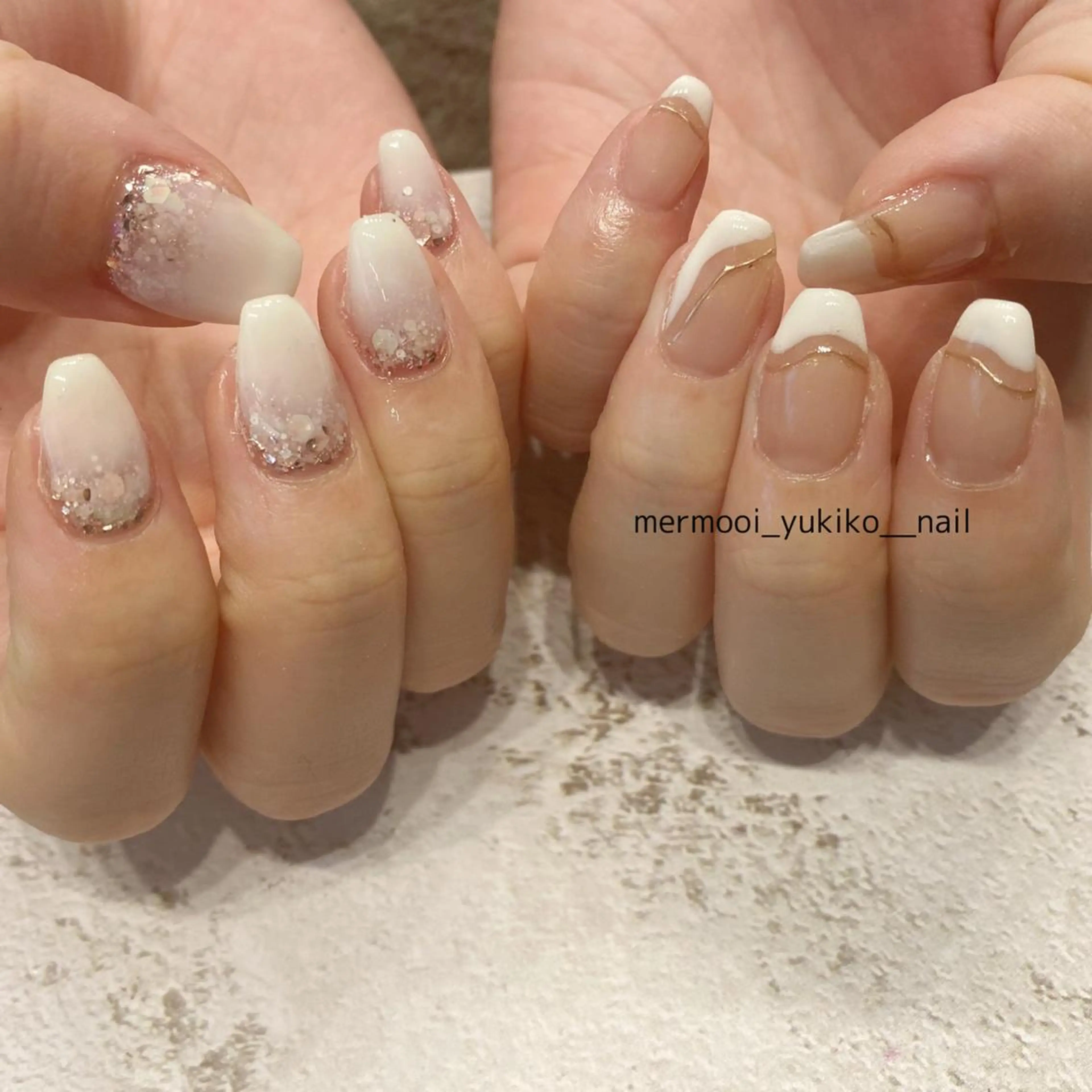 ネイル フレンチネイル グラデーション 韓国ネイル ラメ(グリッター) ラメグラデーション ハンドネイル mermooi nailのネイルデザイン
