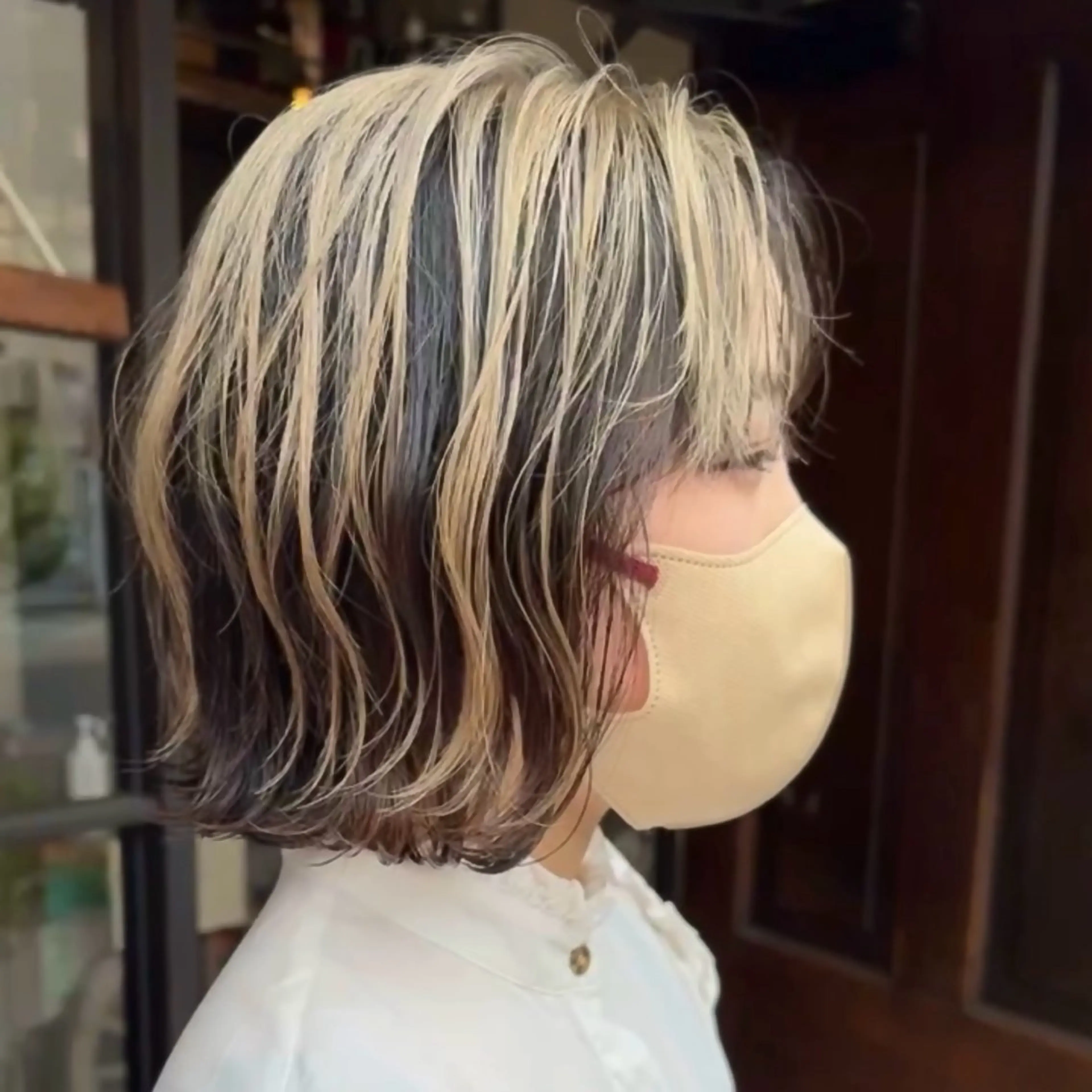 ミディアム カラー ブリーチ ハイライトカラー メッシュ ボブ ハイライト コキャン所属・ハラダ シンジのヘアスタイル