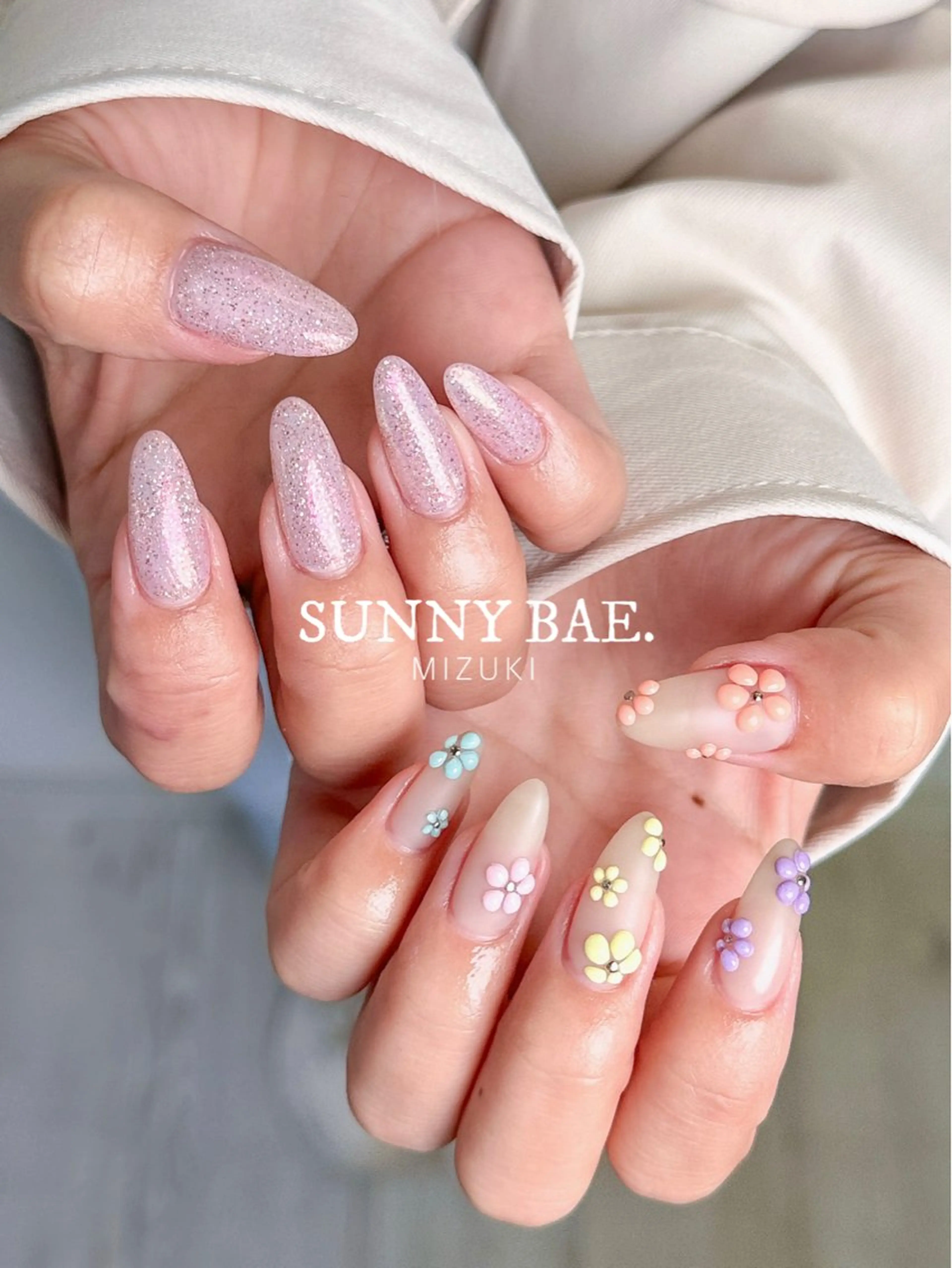 ネイル フラワーネイル パステルネイル ぷっくりネイル 春ネイル ハンドネイル SUNNY BAE. 🌼MIZUKIのネイルデザイン