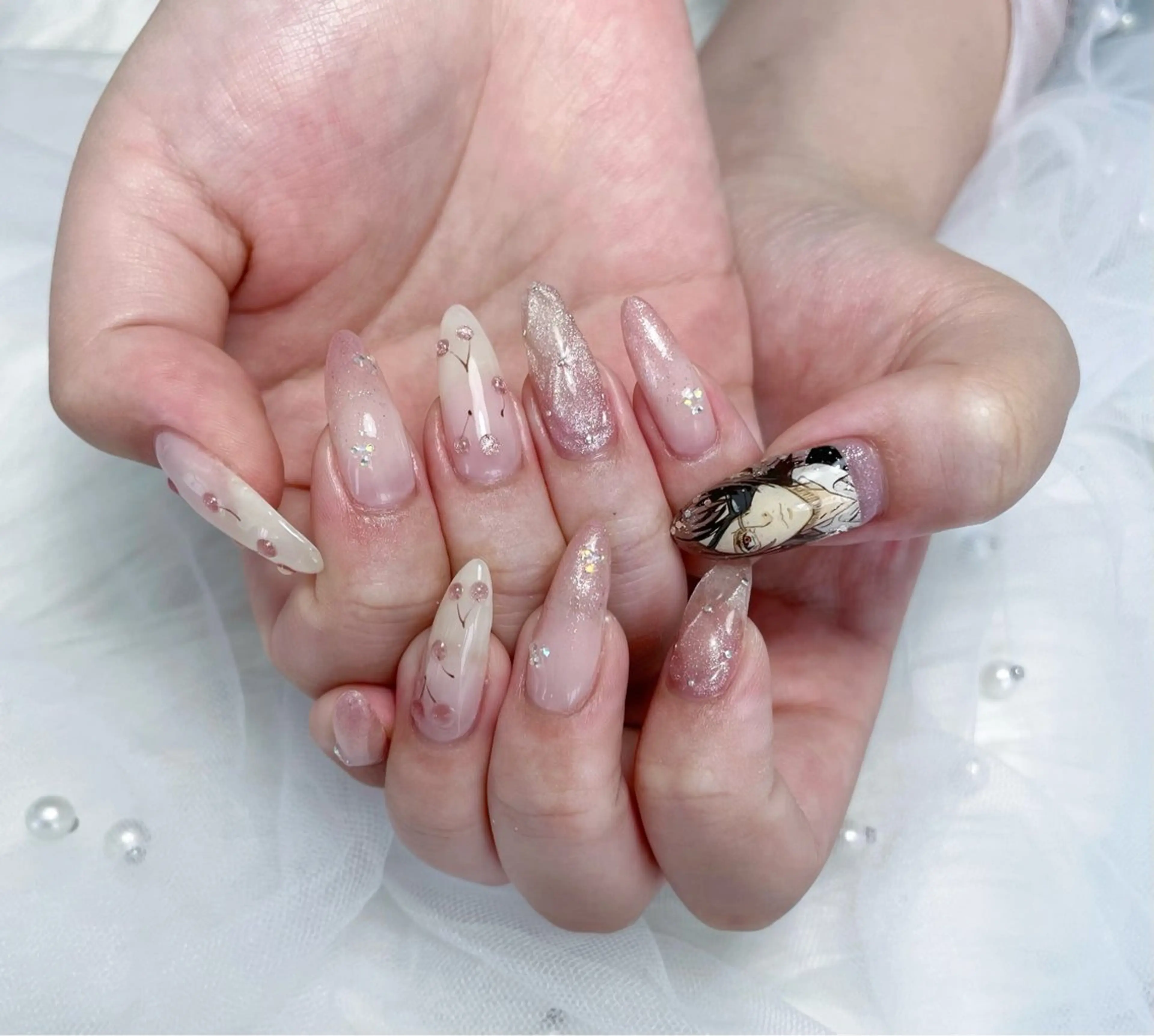 ネイル アートネイル 持ち込み あゆ🎀/ワンホンネ イル/痛ネイルのネイルデザイン