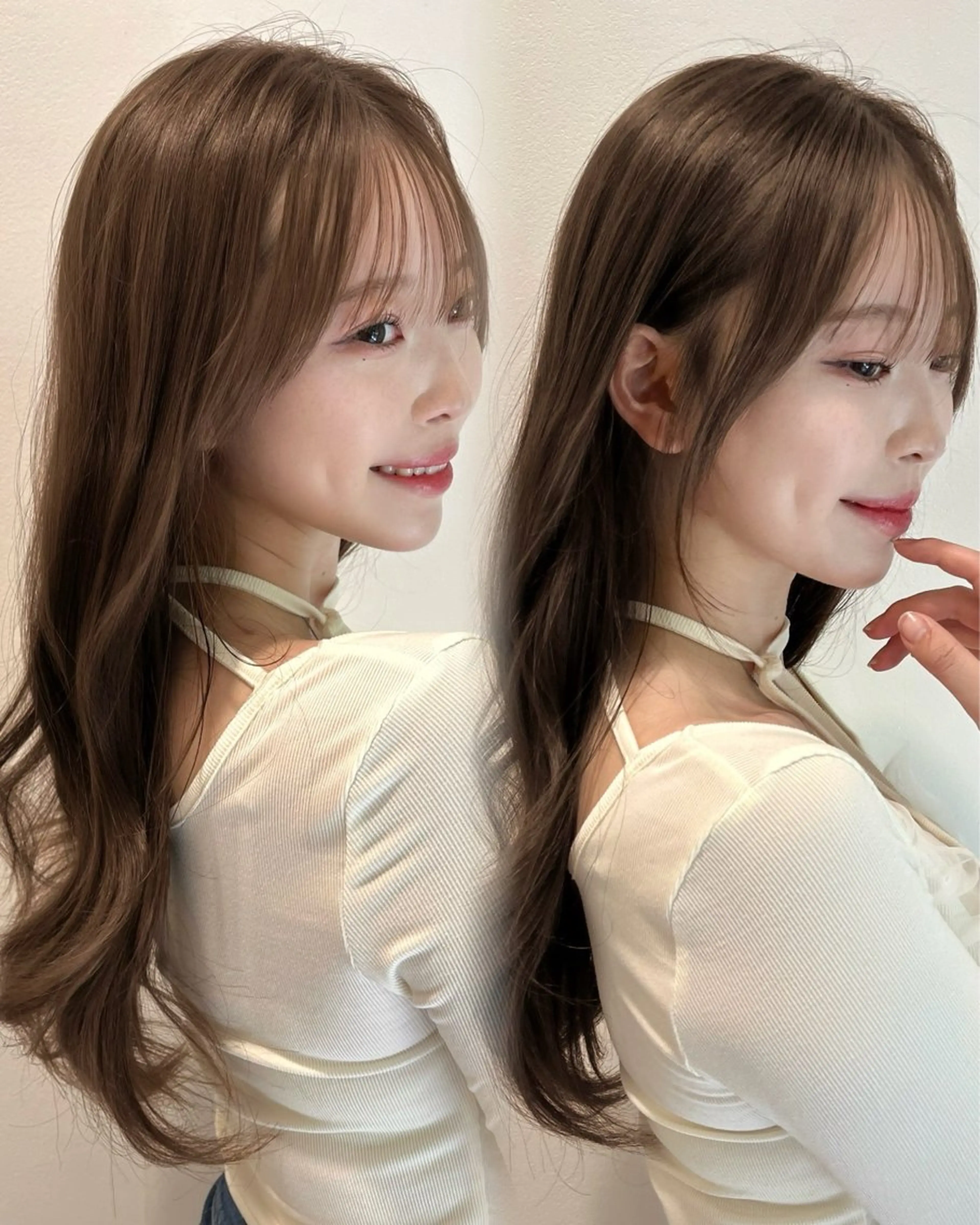 ロング カラー アッシュ ベージュカラー カット ヘアカラー ヘアセット 🤎大人かわいい🤎 韓国レイヤー🤎力丸のヘアスタイル