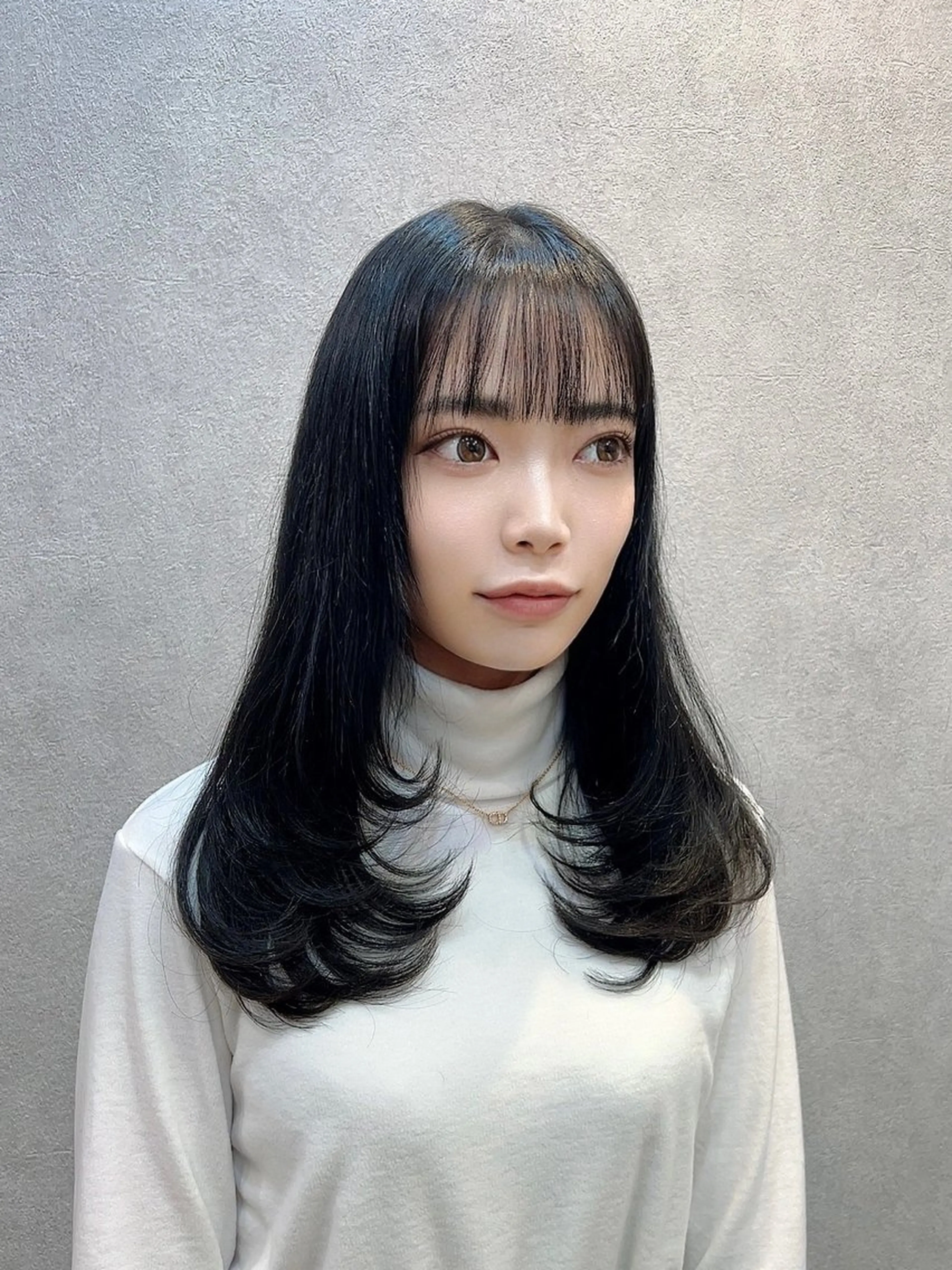 セミロング カラー ヘアアレンジ 黒髪 ブルーカラー ブルーブラック 韓国風ヘア レイヤーカット 🩷韓国ヘア/レイヤ ー🩷Maikaのヘアスタイル