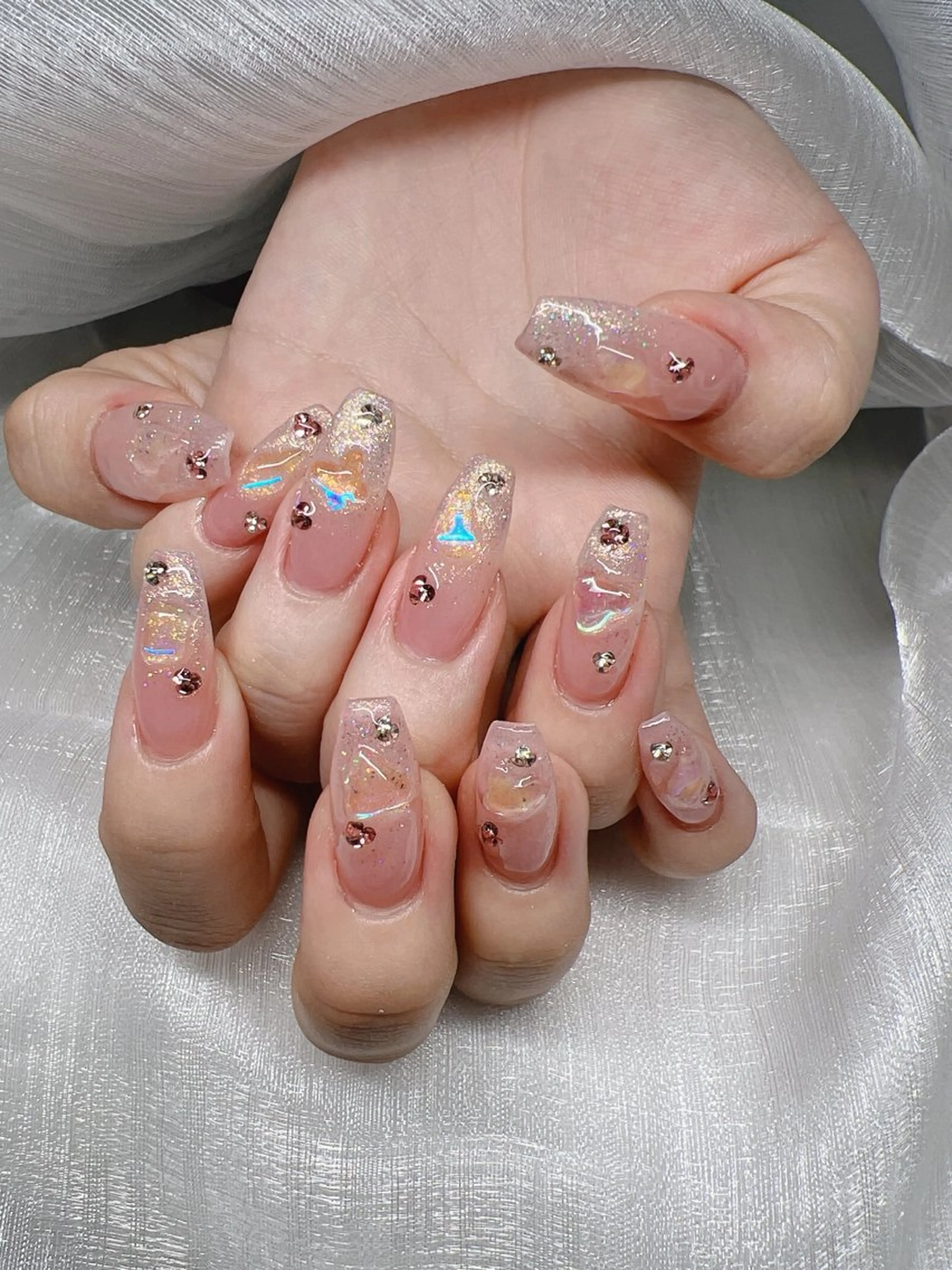 ネイル 長さ出し グラデーション キラキラネイル マグネットネイル ニュアンスネイル ハンドネイル Lee Nails チップ長さだし専門店のネイルデザイン