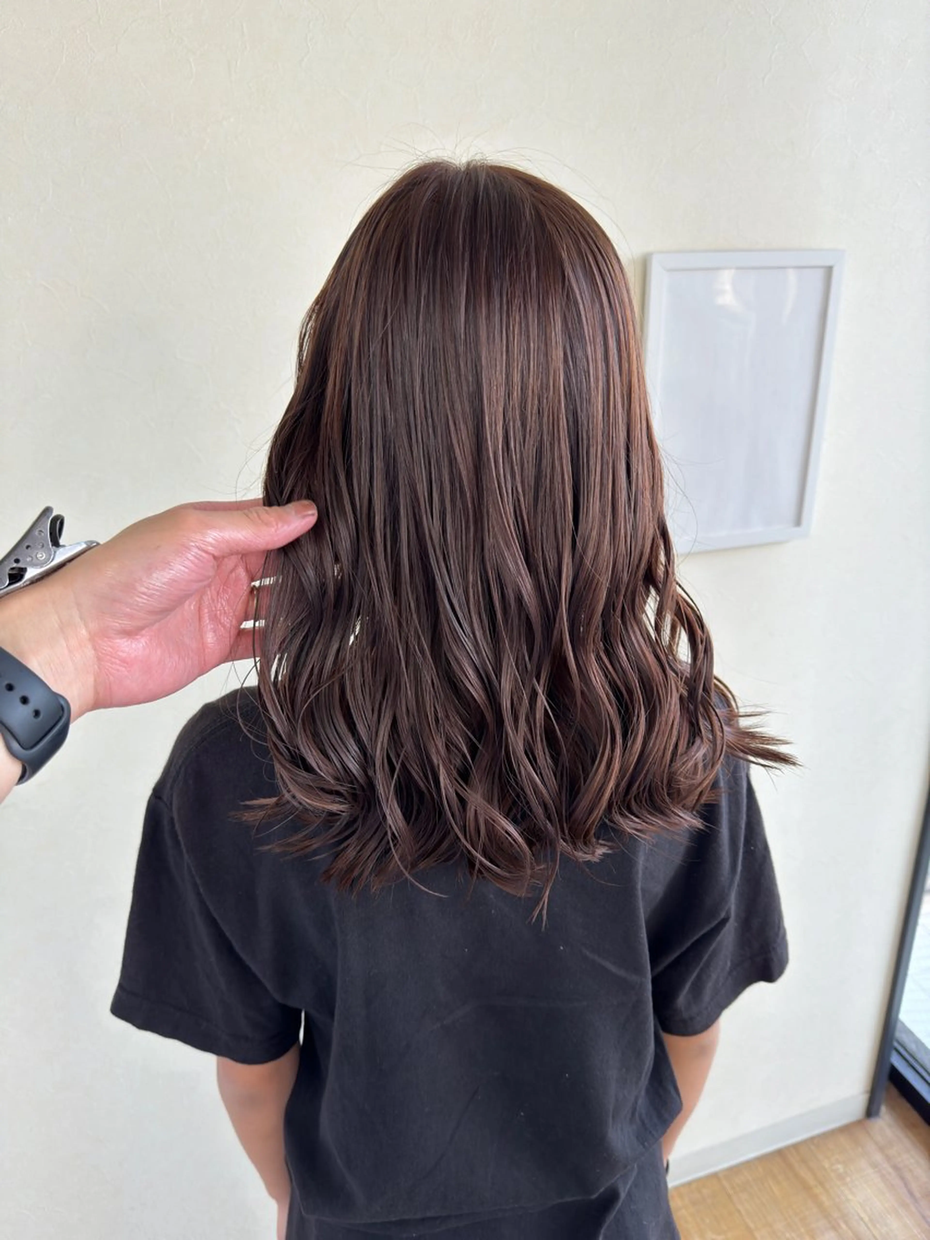 セミロング カラー ブラウンカラー ピンクカラー ピンクブラウン カット ヘアカラー トリートメント 鎌倉 光洋のヘアスタイル