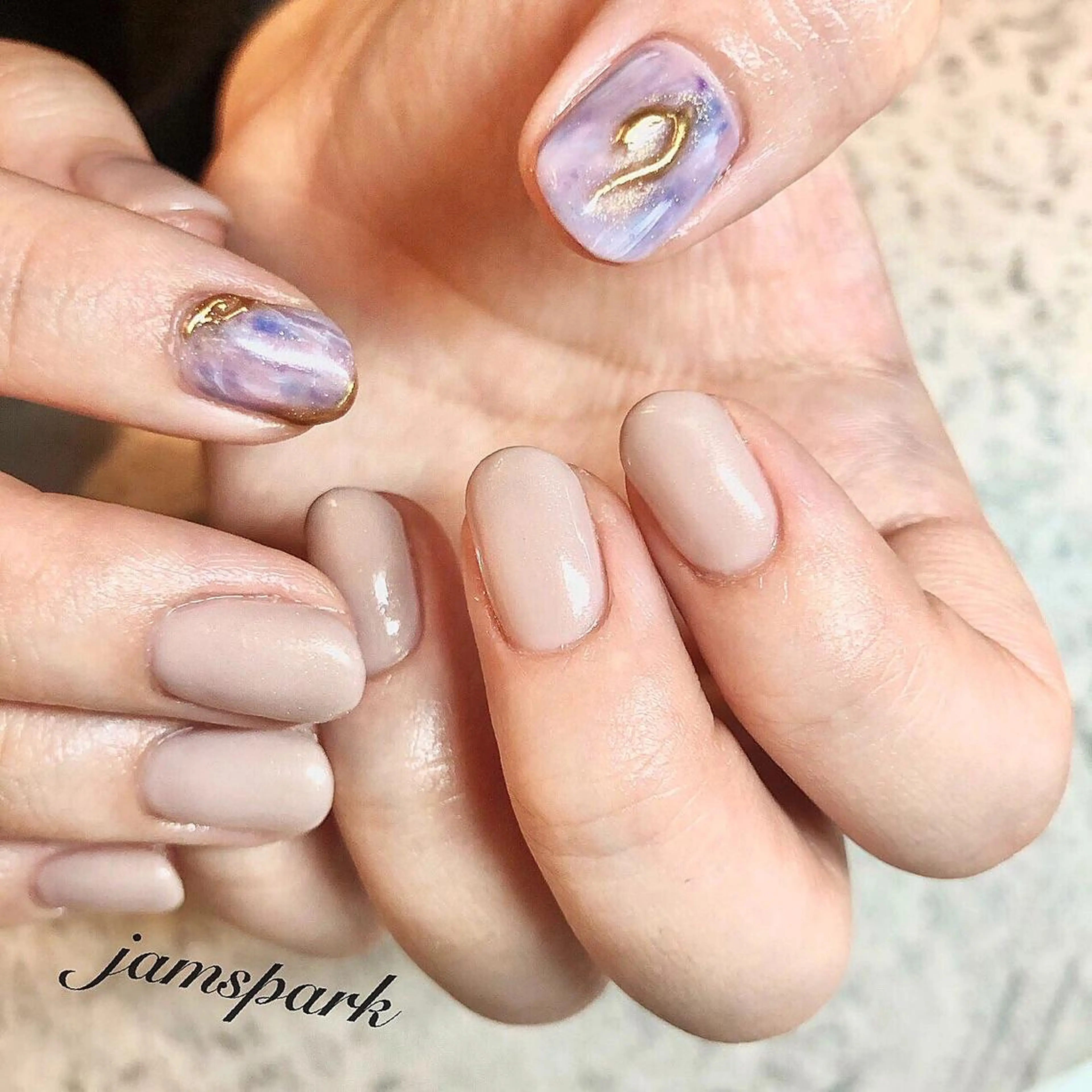 ネイル オフィスネイル パープル シンプルネイル ハンドネイル jamspark ✨のネイルデザイン