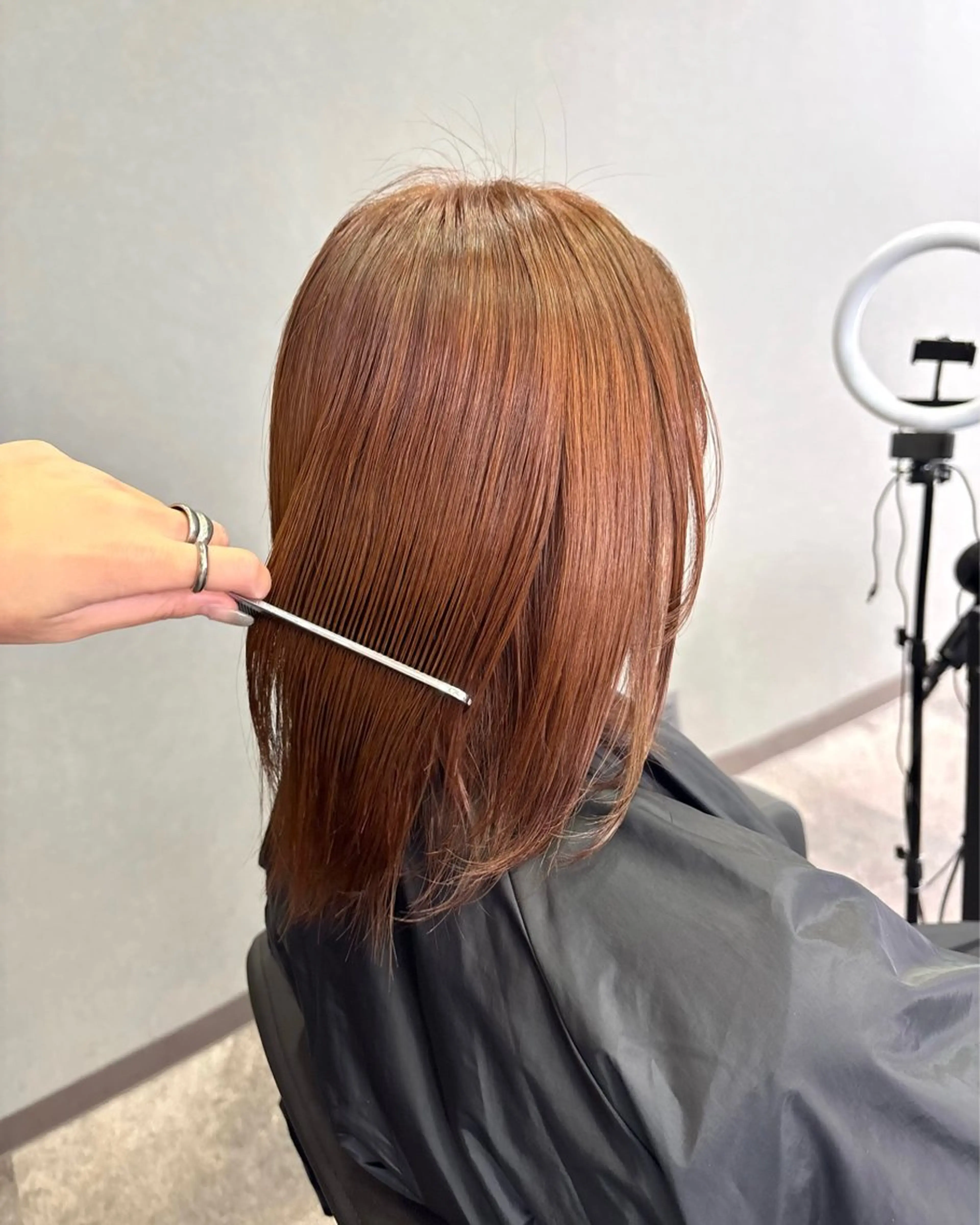 セミロング カラー ブリーチ ブラウンカラー ケアブリーチ オレンジ オレンジブラウン BOOST men's hair salon所属・浜松/メンズサロン/ Yuna🐈‍⬛🫧のヘアスタイル