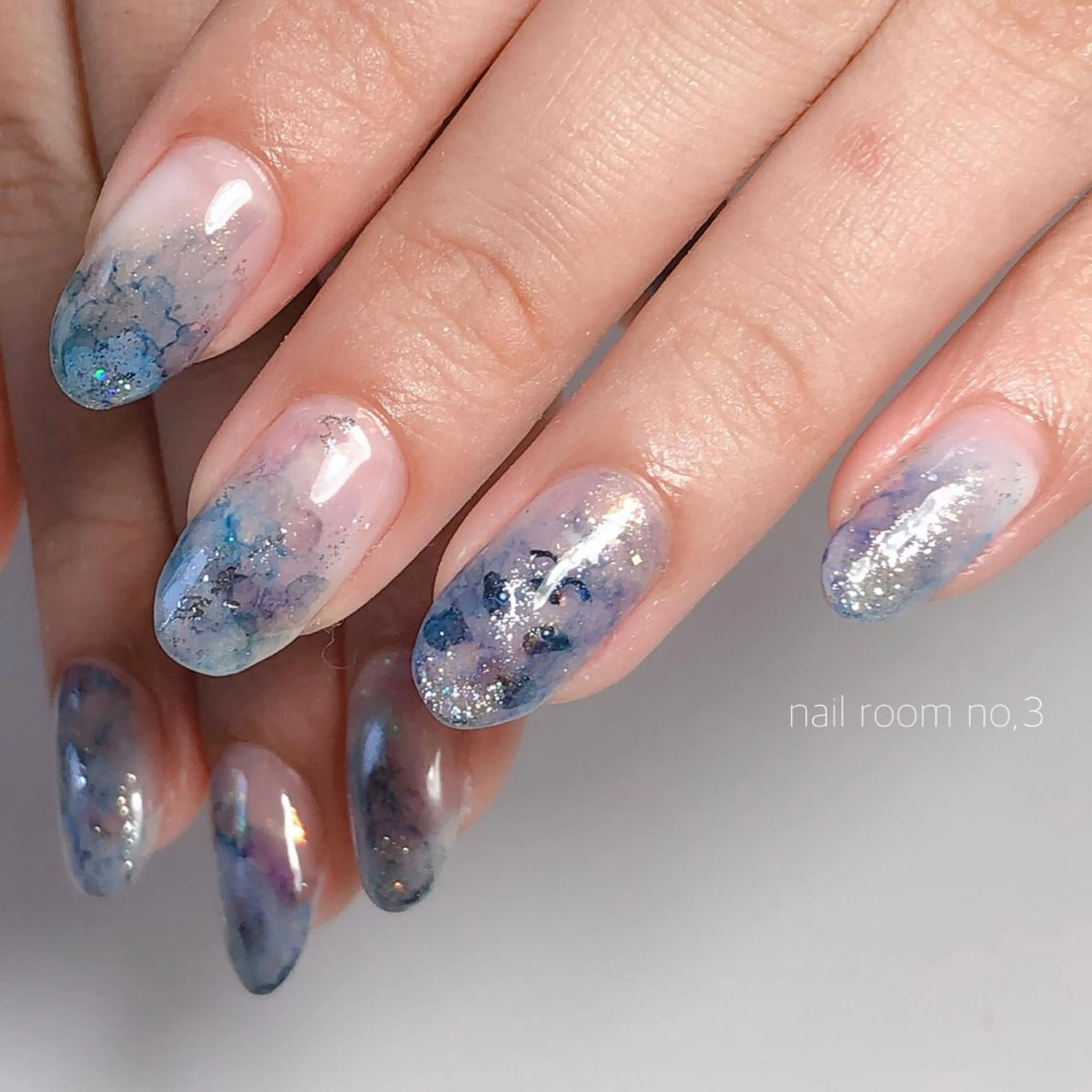 ネイル ブルー ニュアンスネイル ハンドネイル K yukaのネイルデザイン