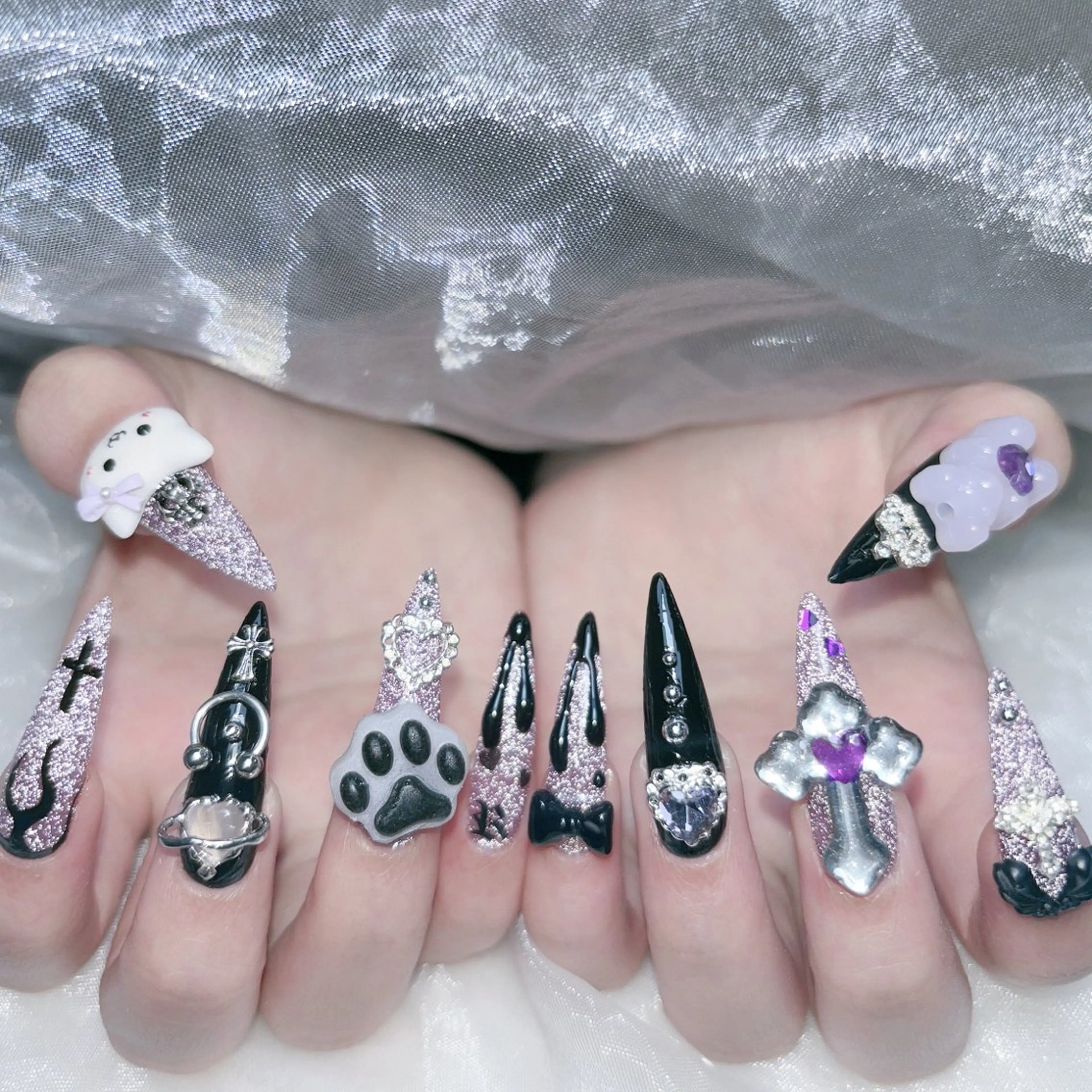 ネイル 成人式 ジェルネイル ロングネイル マグネットネイル ミディアムネイル ハンドネイル Momoa nail salon所属・MoMoA Nail ネイル長さ出し専門店のネイルデザイン