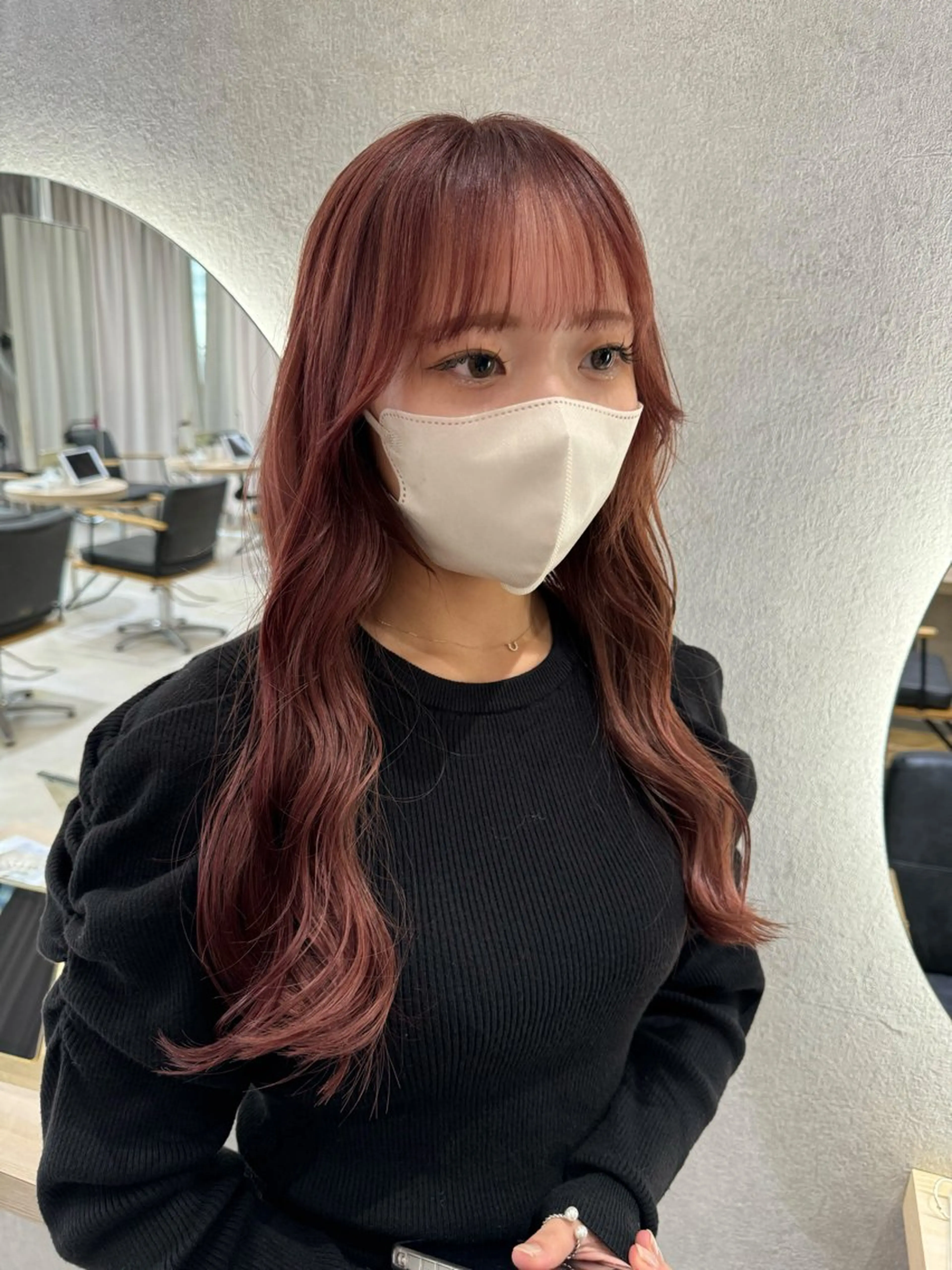ロング カラー ブリーチ ブラウンカラー ブリーチなしカラー レッドカラー レッドブラウン ヘアカラー 透け 艶感カラー齊木 勇人のヘアスタイル