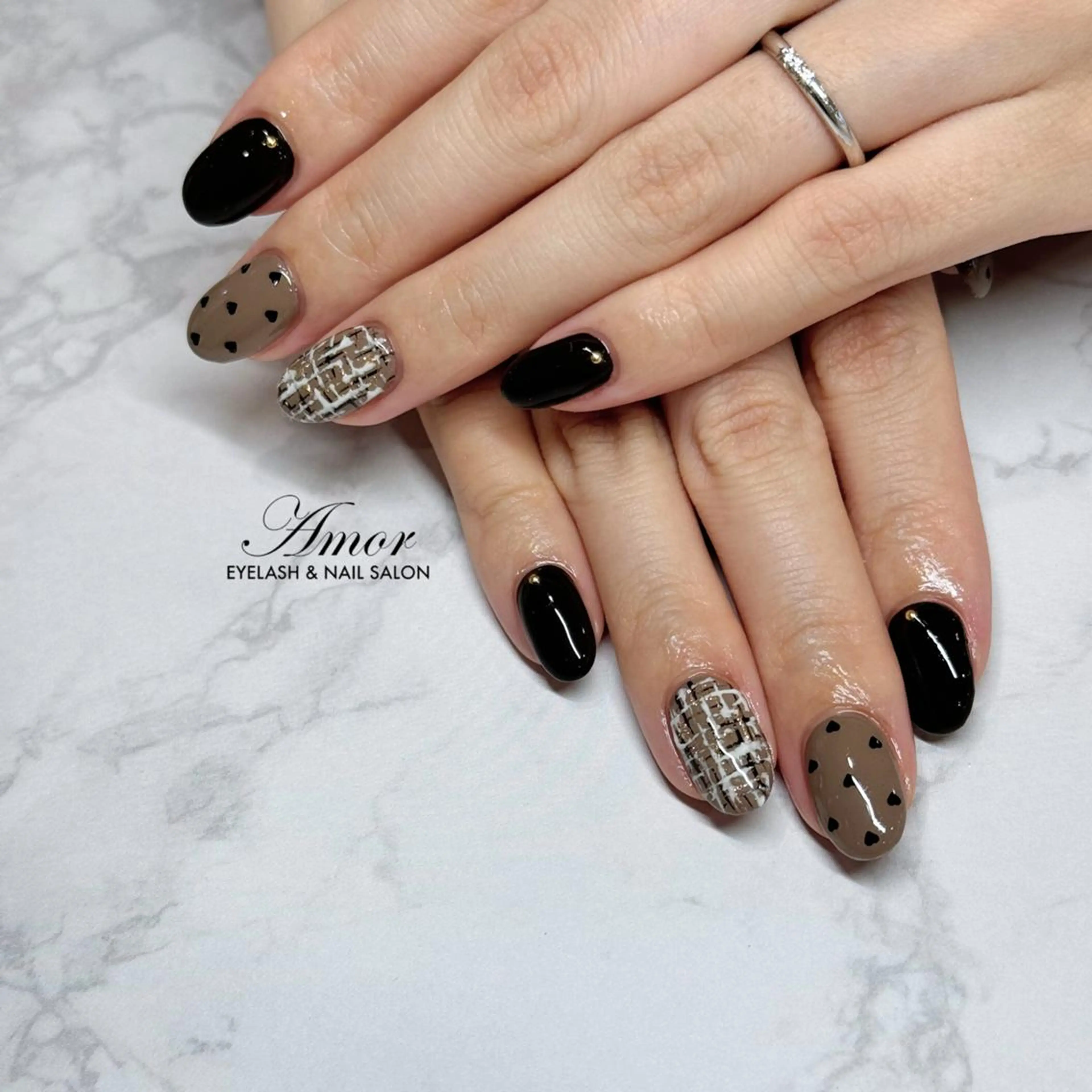 ネイル ツイードネイル バレンタイン ハンドネイル Nailst ★Rika★のネイルデザイン