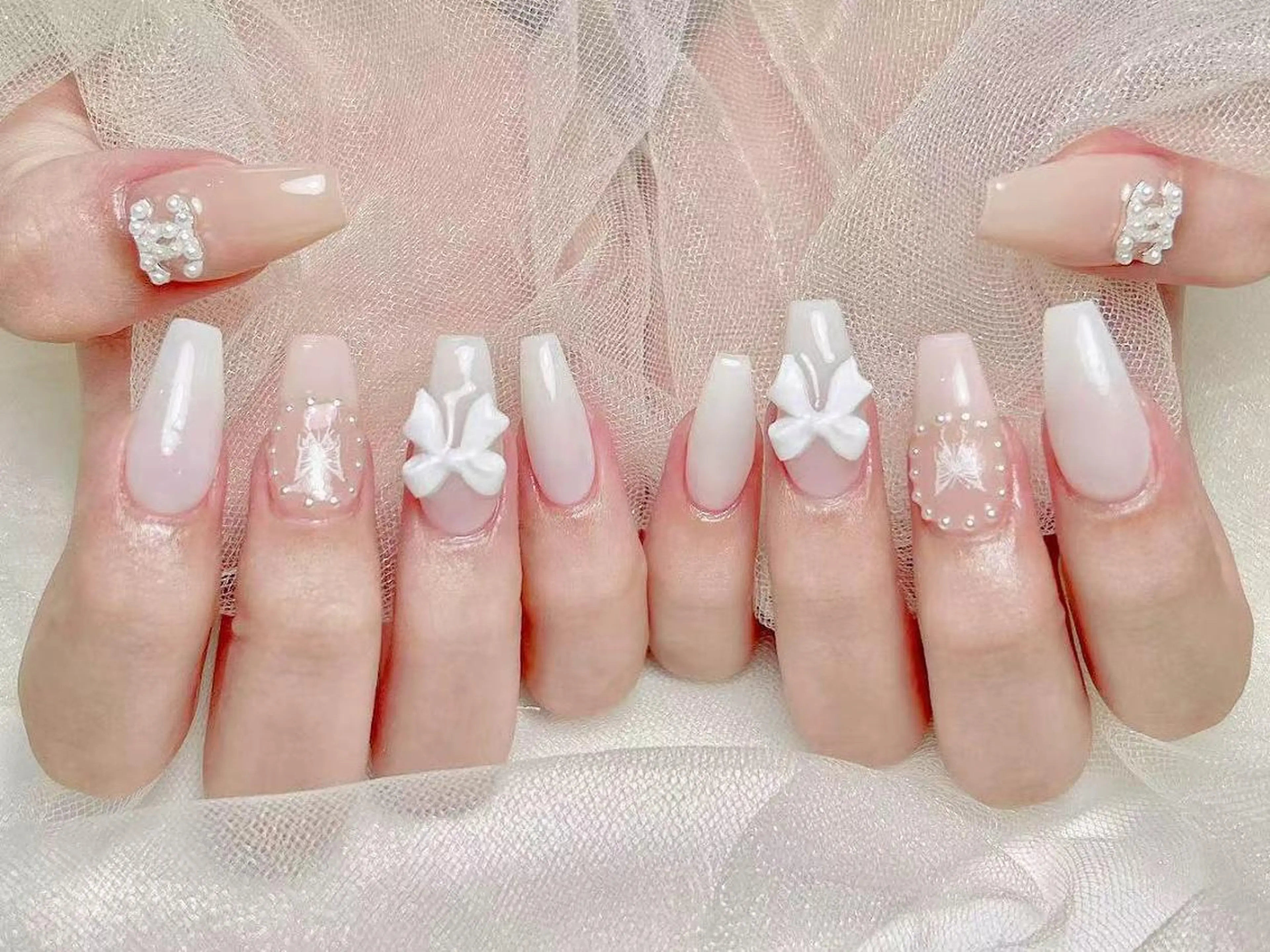 【ハンド】🦀️🦀️チップ長さだし+持ち込みデザイン(デザイン、パーツ6本まで)11980🩷💗の写真