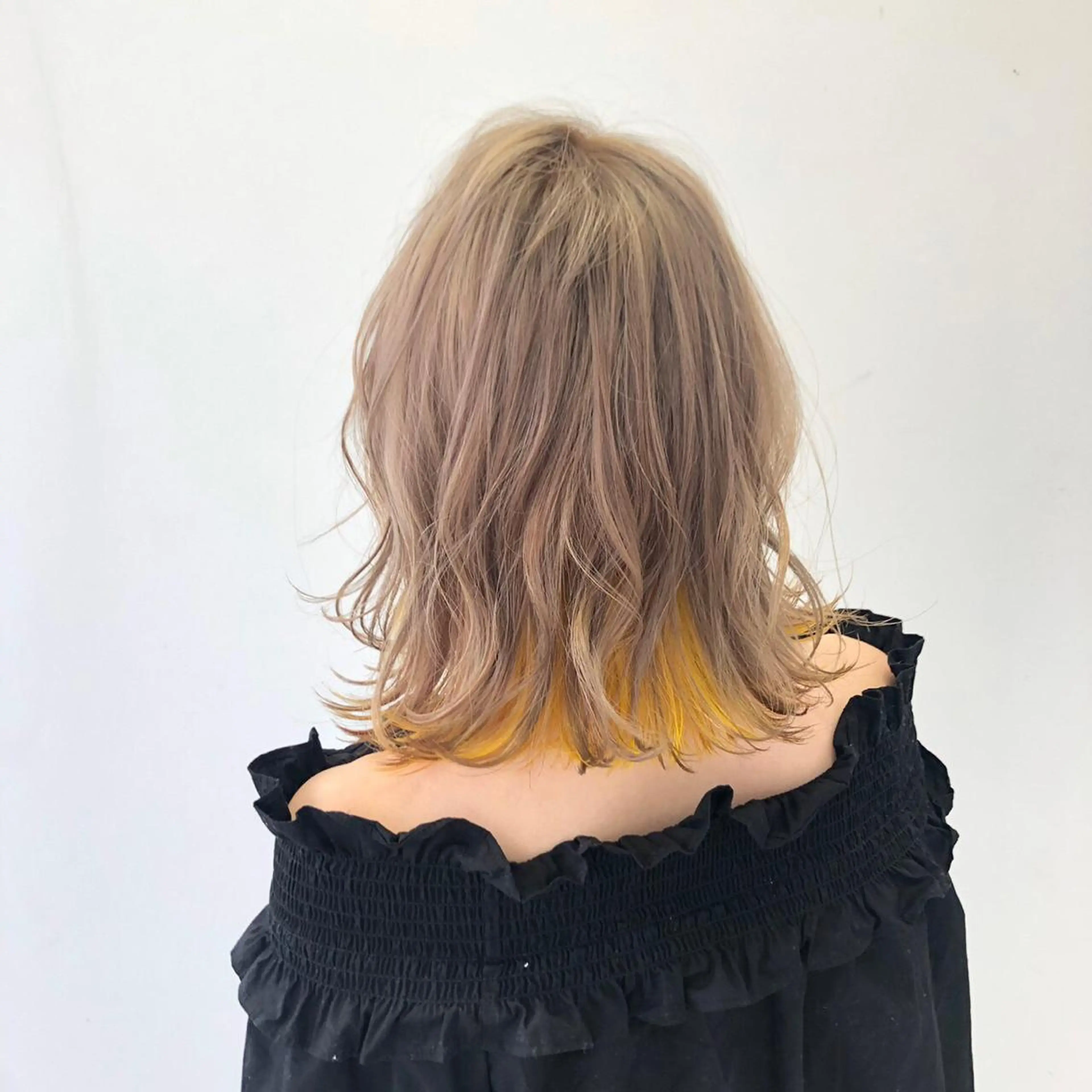 ミディアム カラー ヘアアレンジ キッズ アディクシーカラー バレイヤージュ ミストバング ベージュカラー 黒髪 カラー特化サロン Eir心斎橋のヘアスタイル