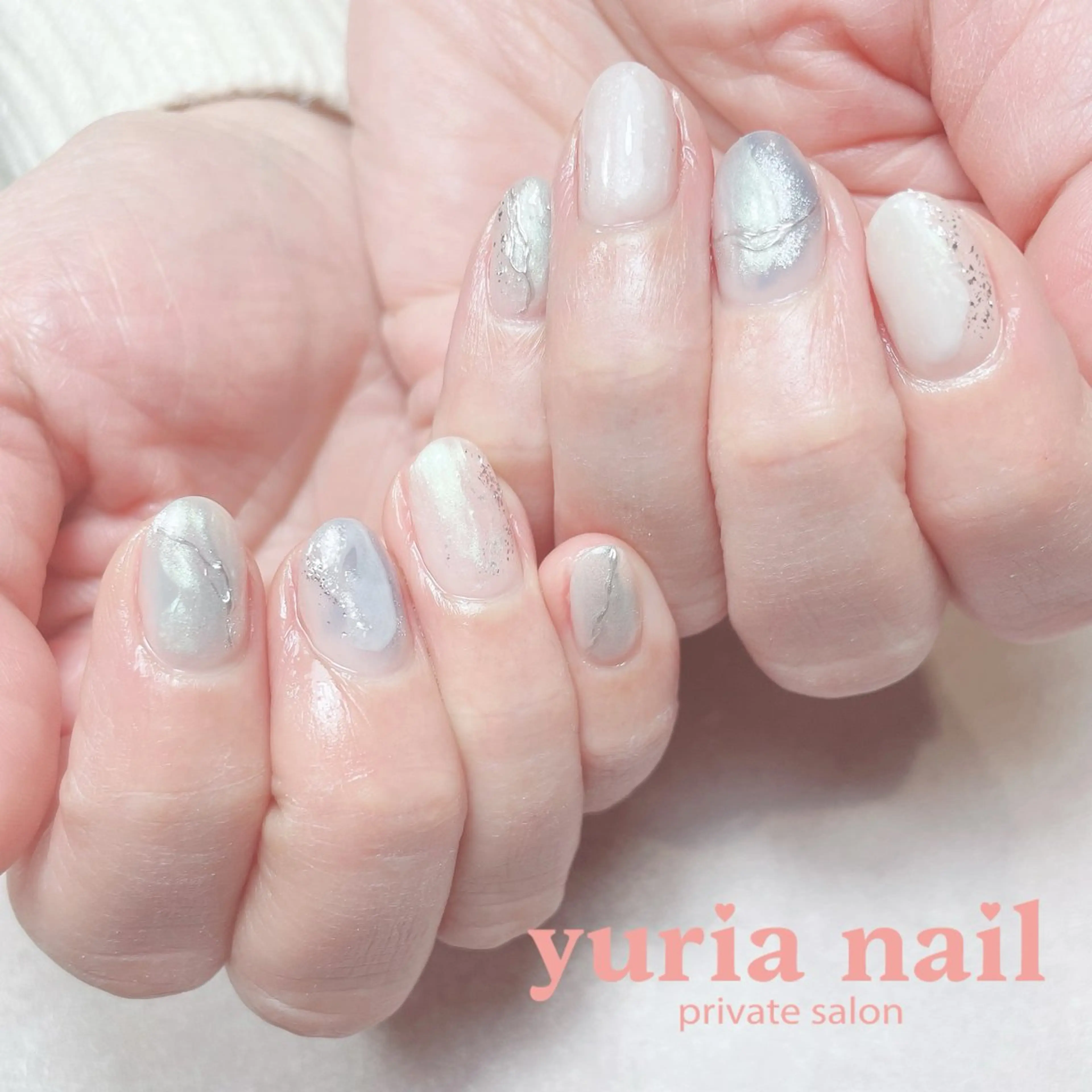 ネイル ブルー ジェルネイル ニュアンスネイル ハンドネイル 小林 ゆりあのネイルデザイン