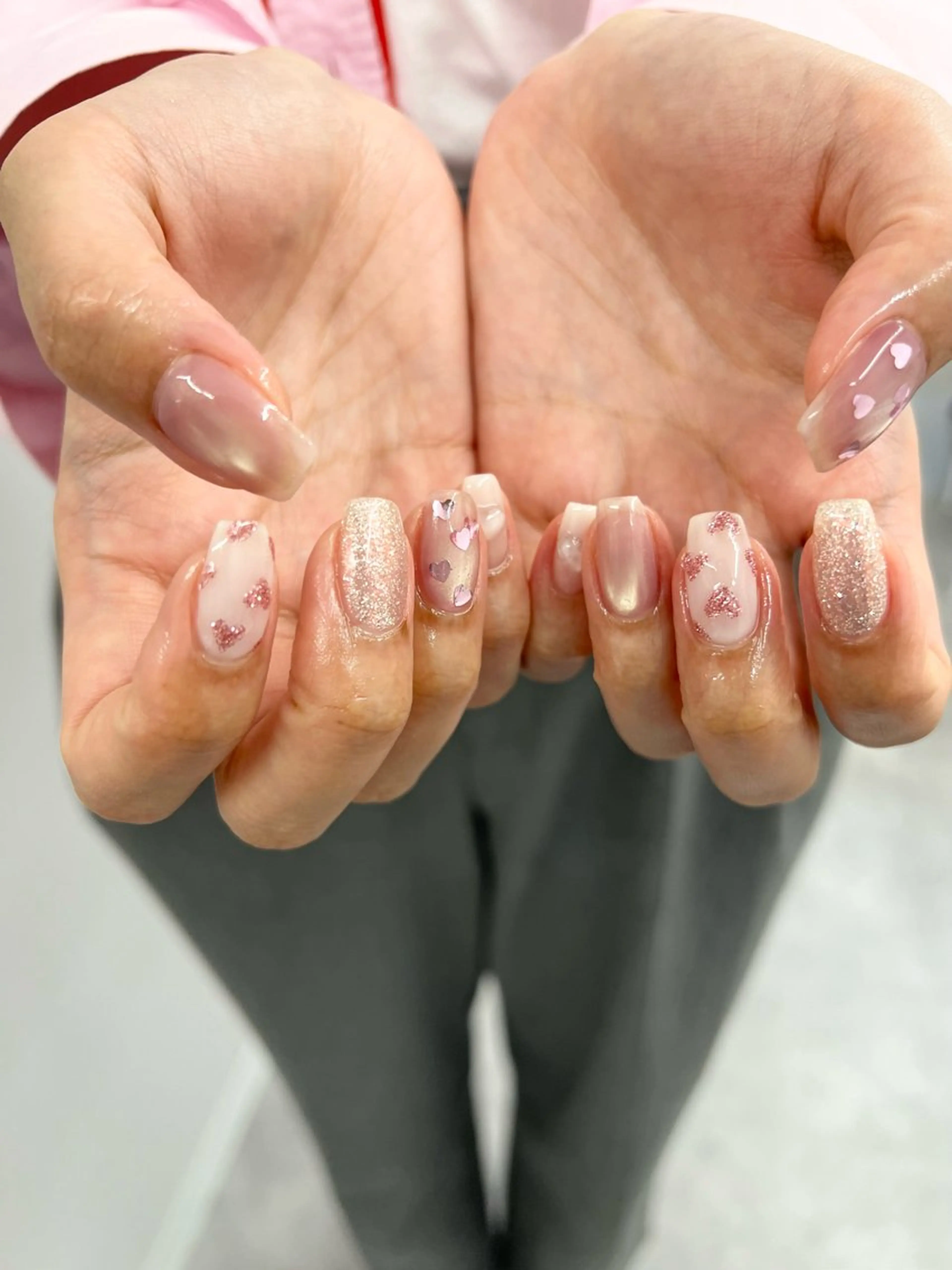 ネイル ジェルネイル ハート キラキラネイル マグネットネイル ニュアンスネイル ハンドネイル ハンドケア Bana_ Nailのネイルデザイン