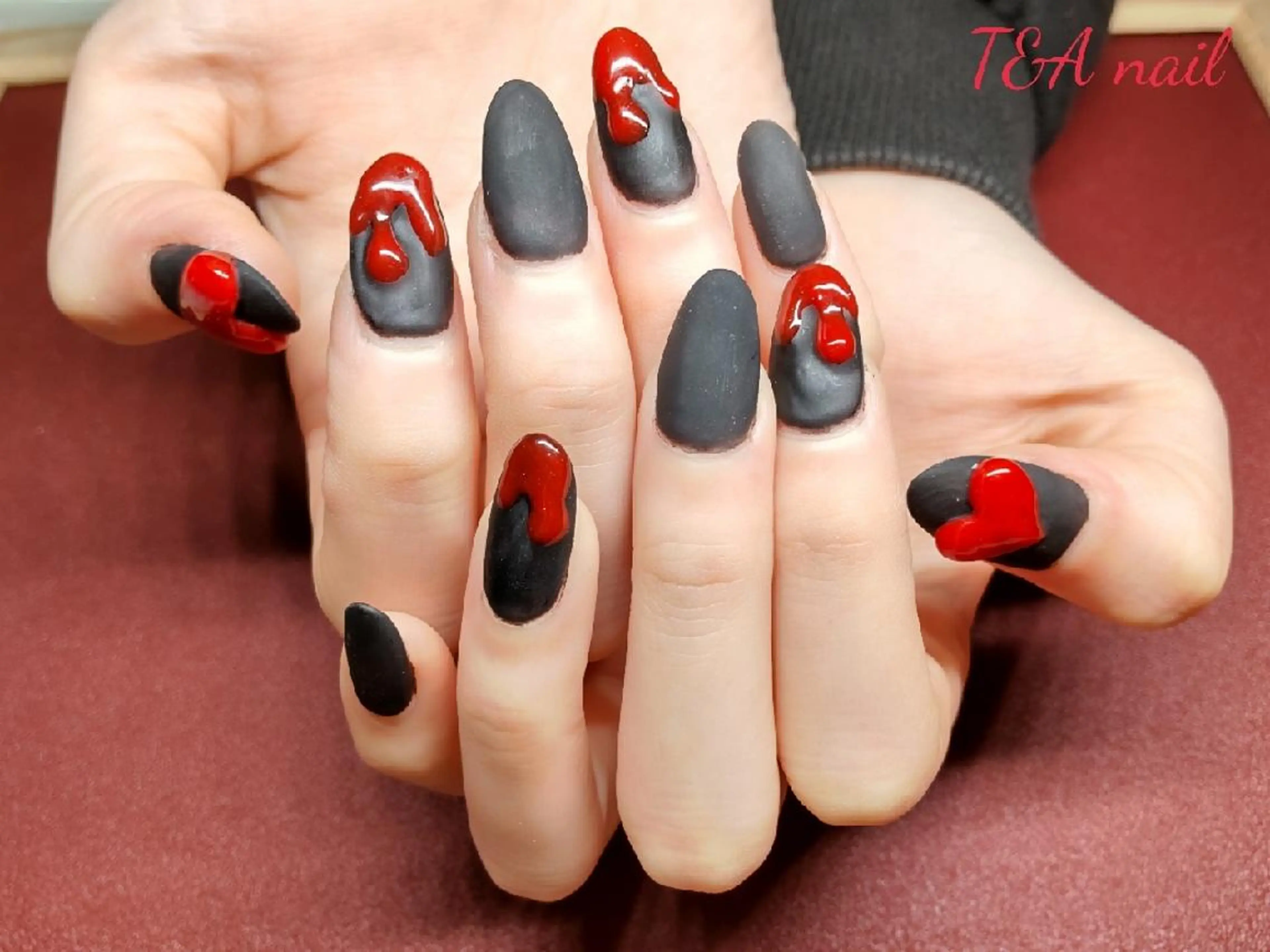 ミディアム ネイル 長さ出し ジェルネイル ハート マットネイル ニュアンスネイル ハンドネイル T&A nailのネイルデザイン