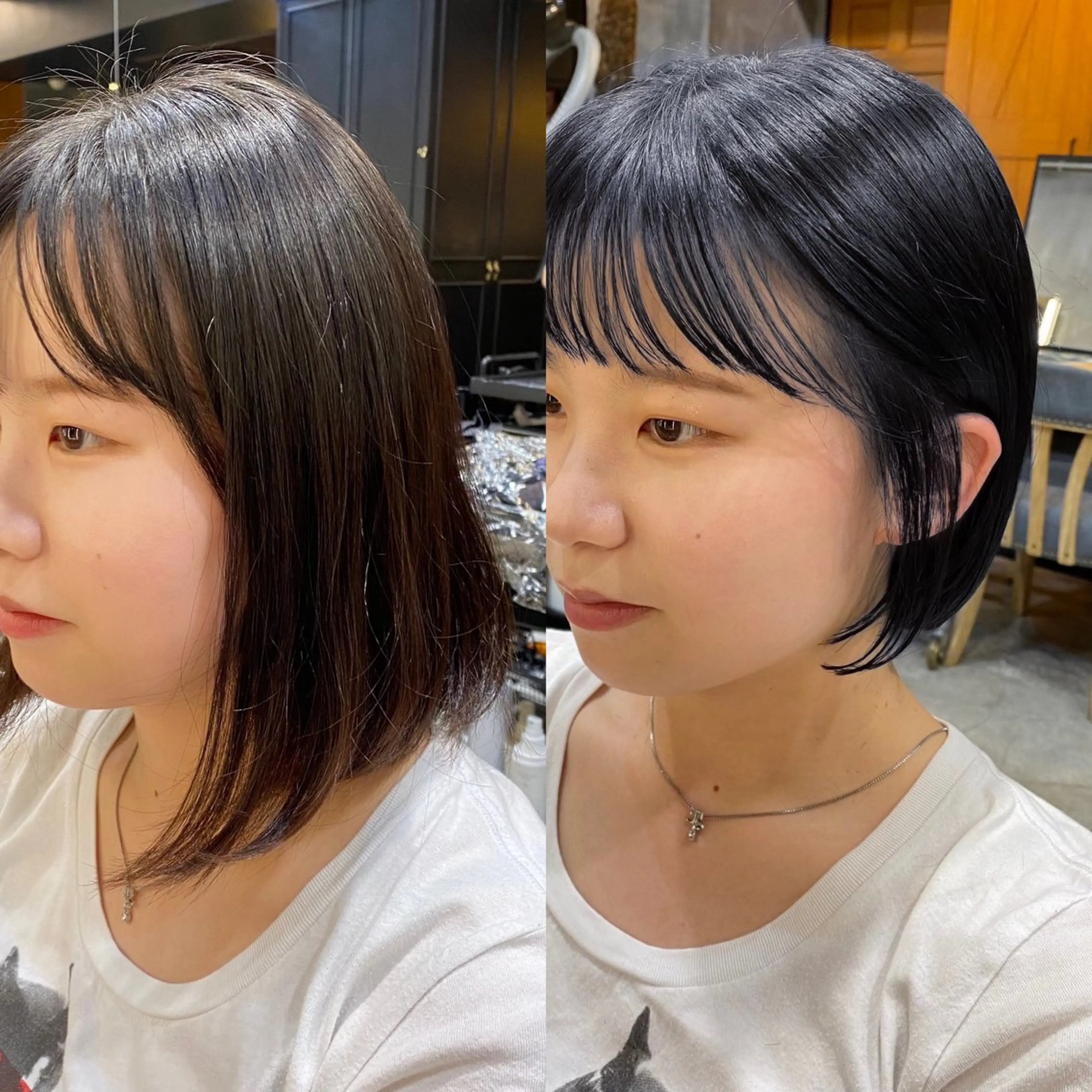 ショート カラー ショートボブ 黒髪 ブルーカラー ブルーブラック ボブ カット ヘアカラー トリートメント ブリーチなしダブル カラー🧸🐺陽介のヘアスタイル