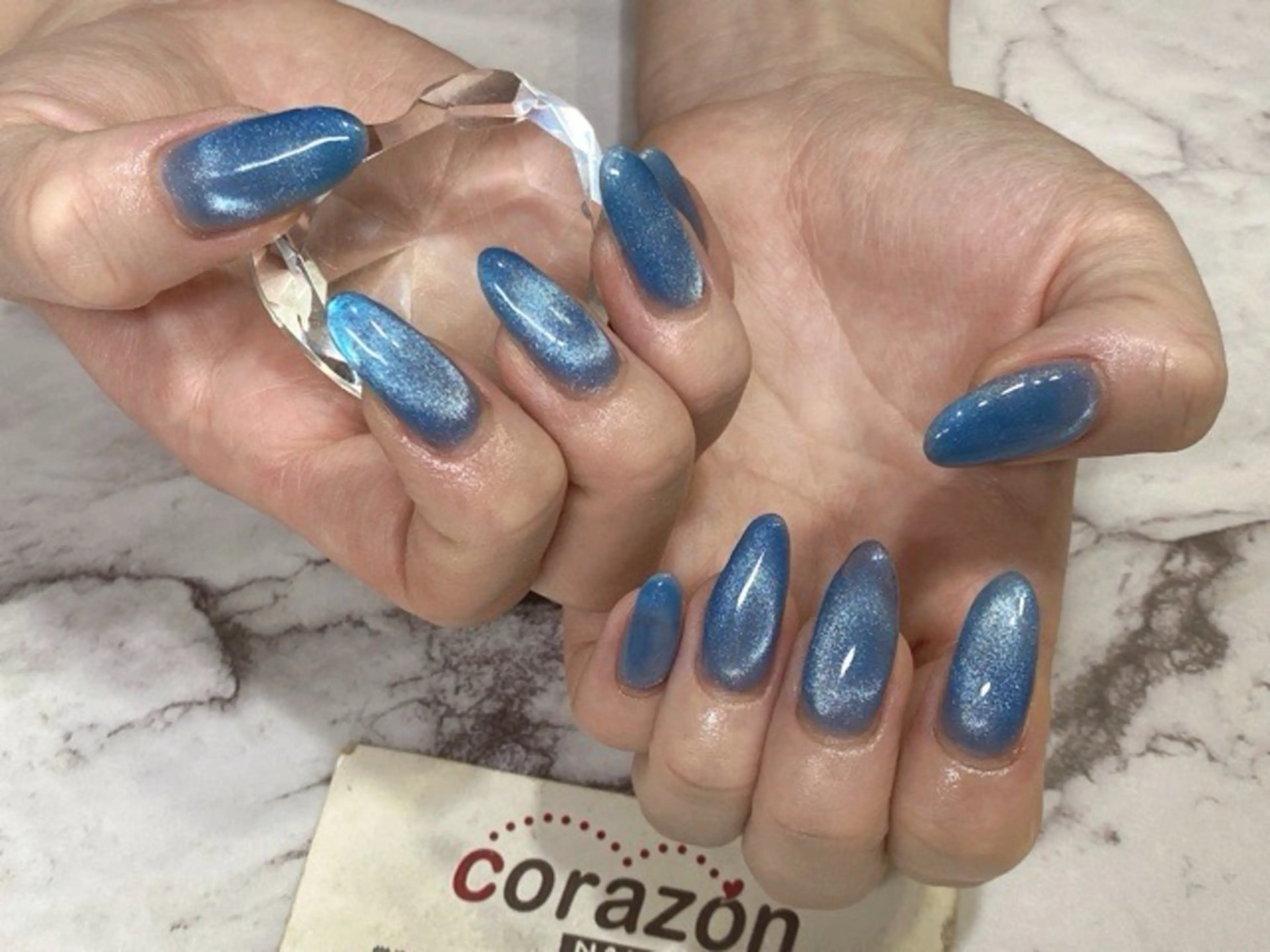 ネイル ブルー ラメ(グリッター) 水色 マグネットネイル ワンカラーネイル ハンドネイル corazon所属・ネイリスト aicoのネイルデザイン