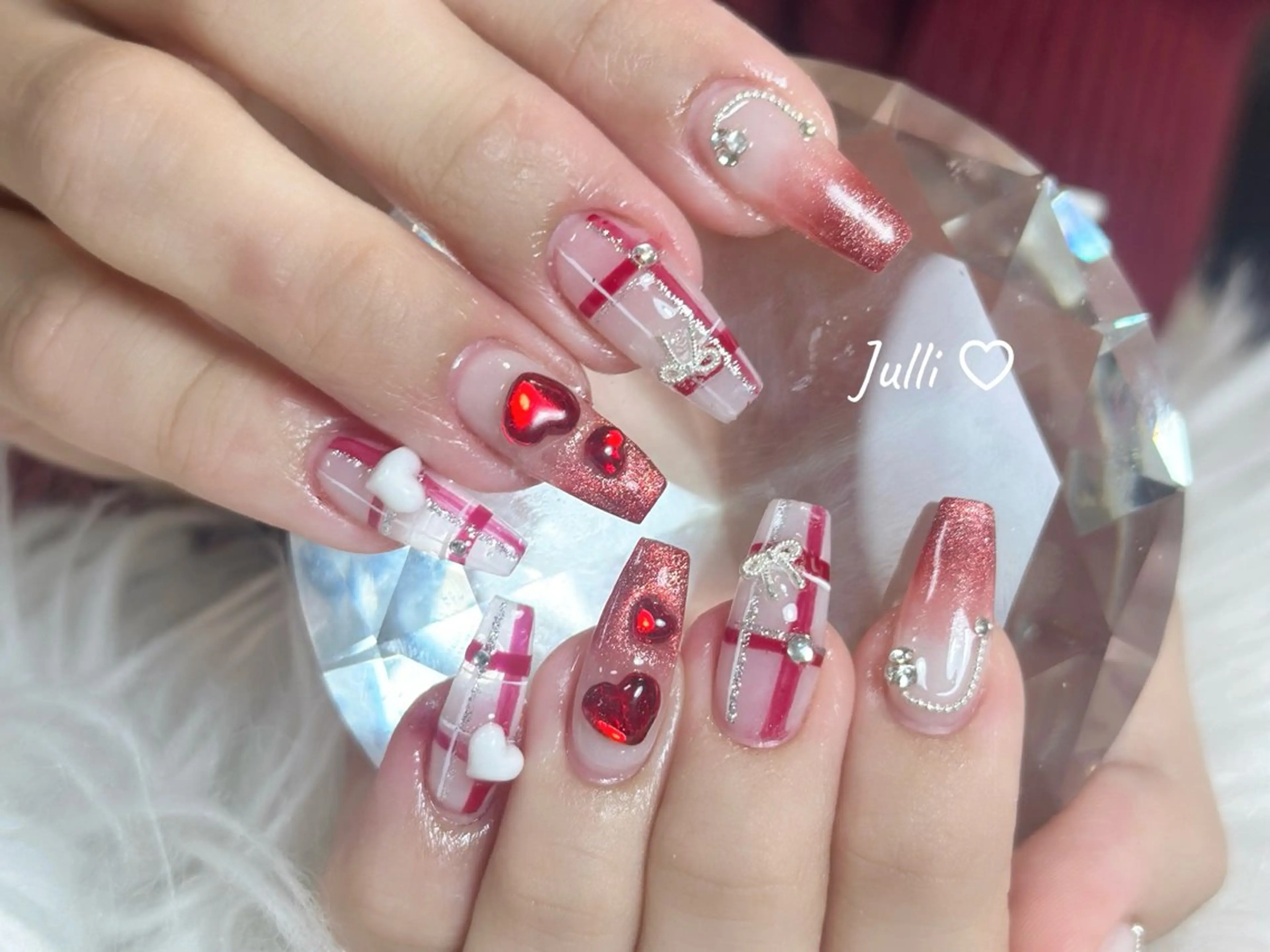 ネイル ボルドー ブラウン チークネイル ドット フットネイル ハンドネイル Julli nail所属・Julli ジュリのネイルデザイン