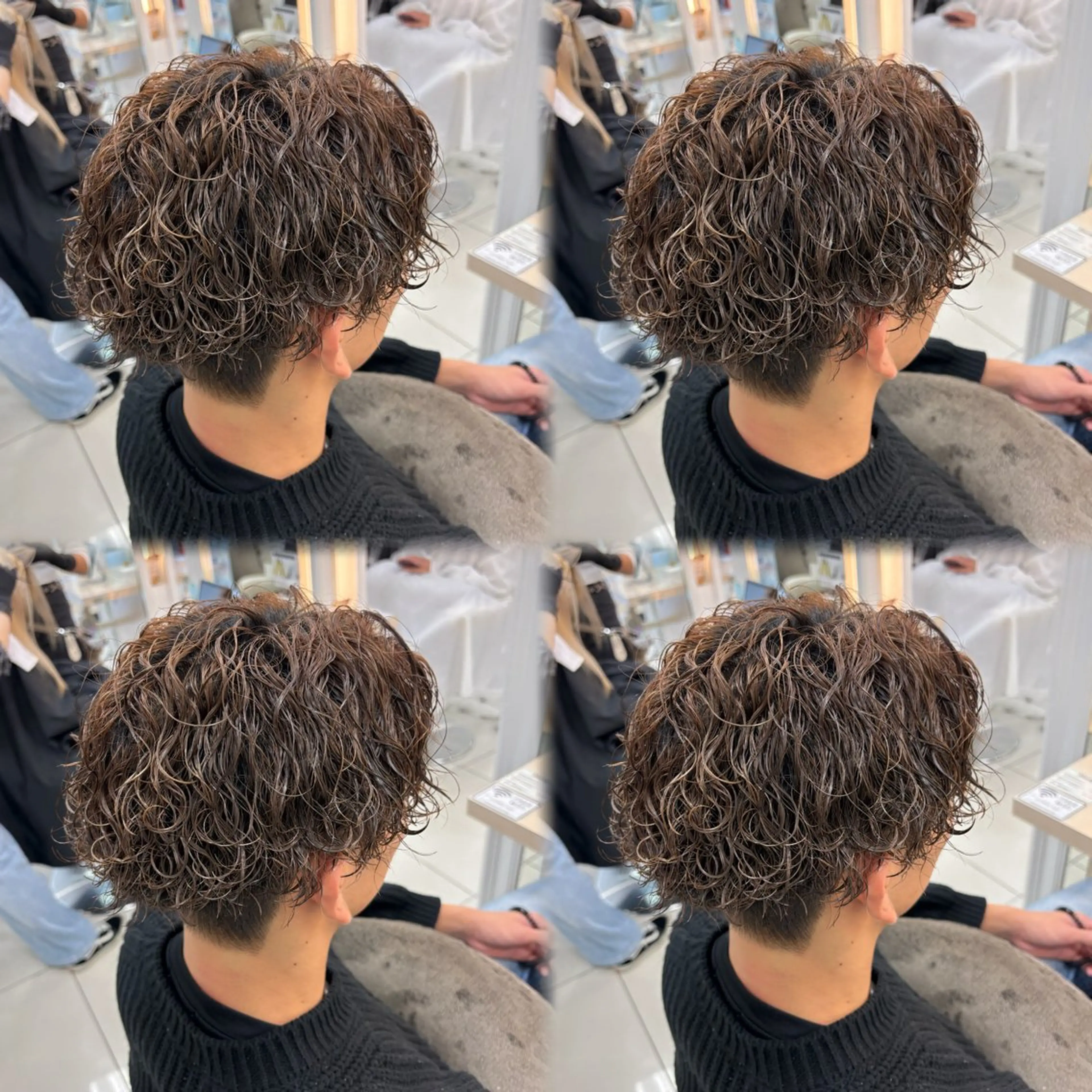 ミディアム カラー パーマ メンズ ミディアムパーマ センターパート フェードカット フェザーパーマ カルマパーマ カット パーマ トリートメント 髪質改善/艶カラー/ メンズパーマ/鈴木のヘアスタイル