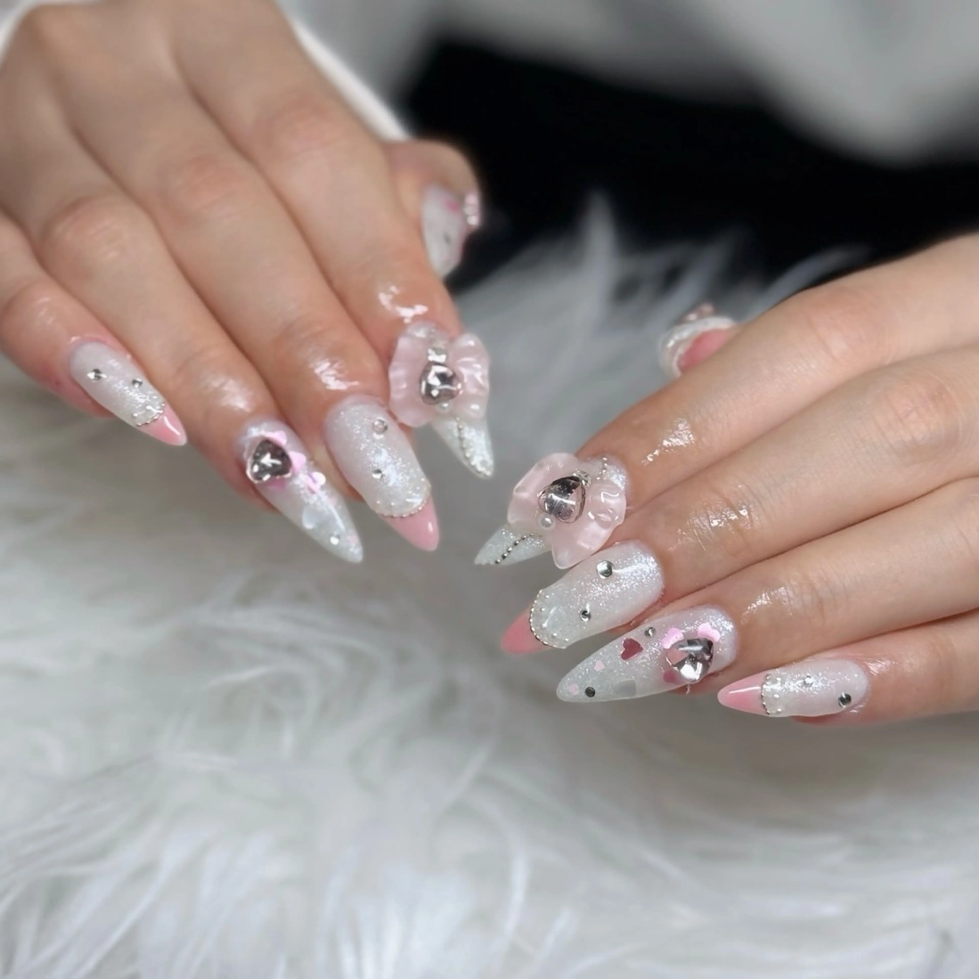 ネイル ロングネイル マグネットネイル リボン 夏ネイル スーパーロングネイル ハンドネイル Hani nailsalonのネイルデザイン