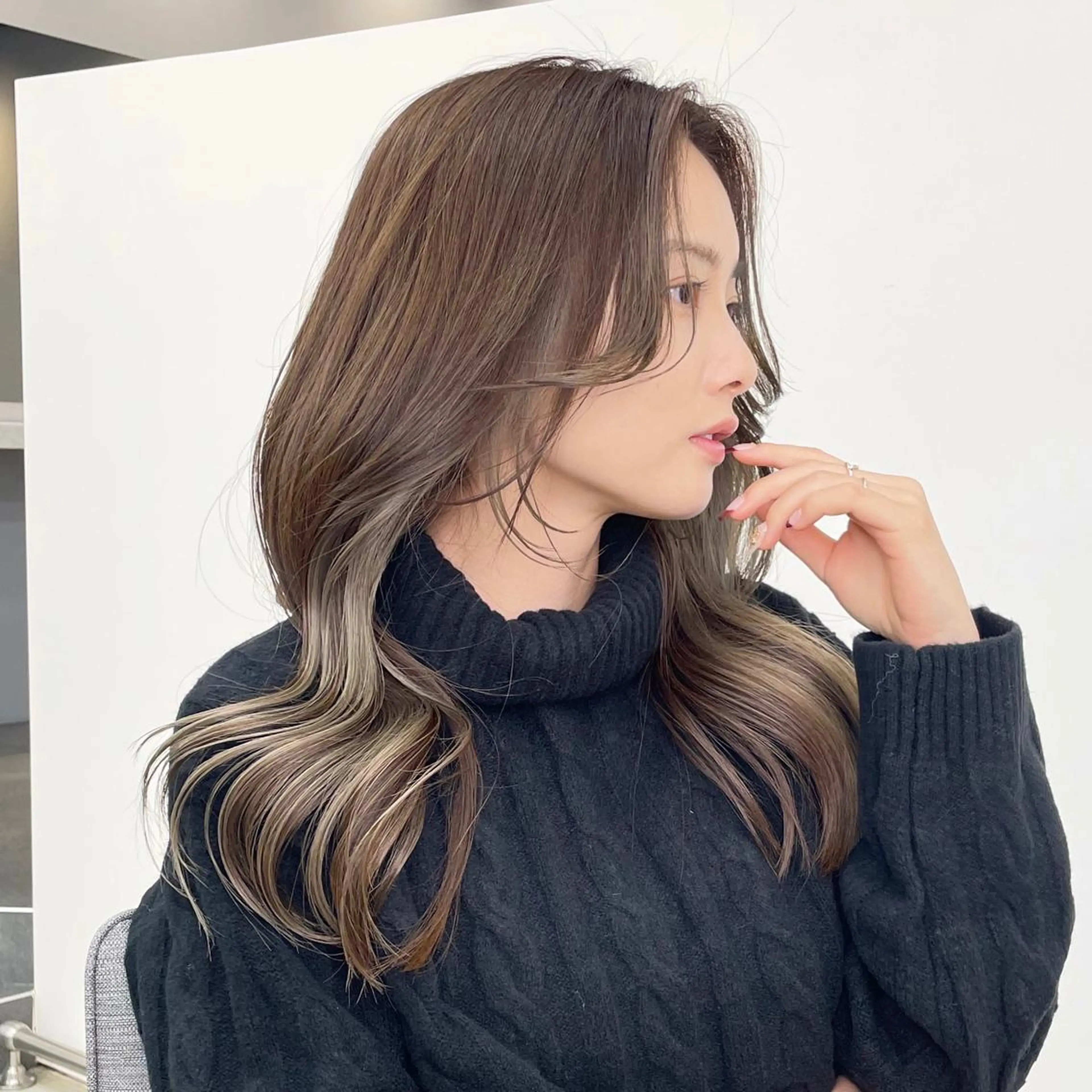 ロング カラー くびれヘア エギョモリ 顔まわりレイヤー 顔周りカット ヨシンモリ 🦋韓国系指名No1 店長/圓山 祐也🦋のヘアスタイル