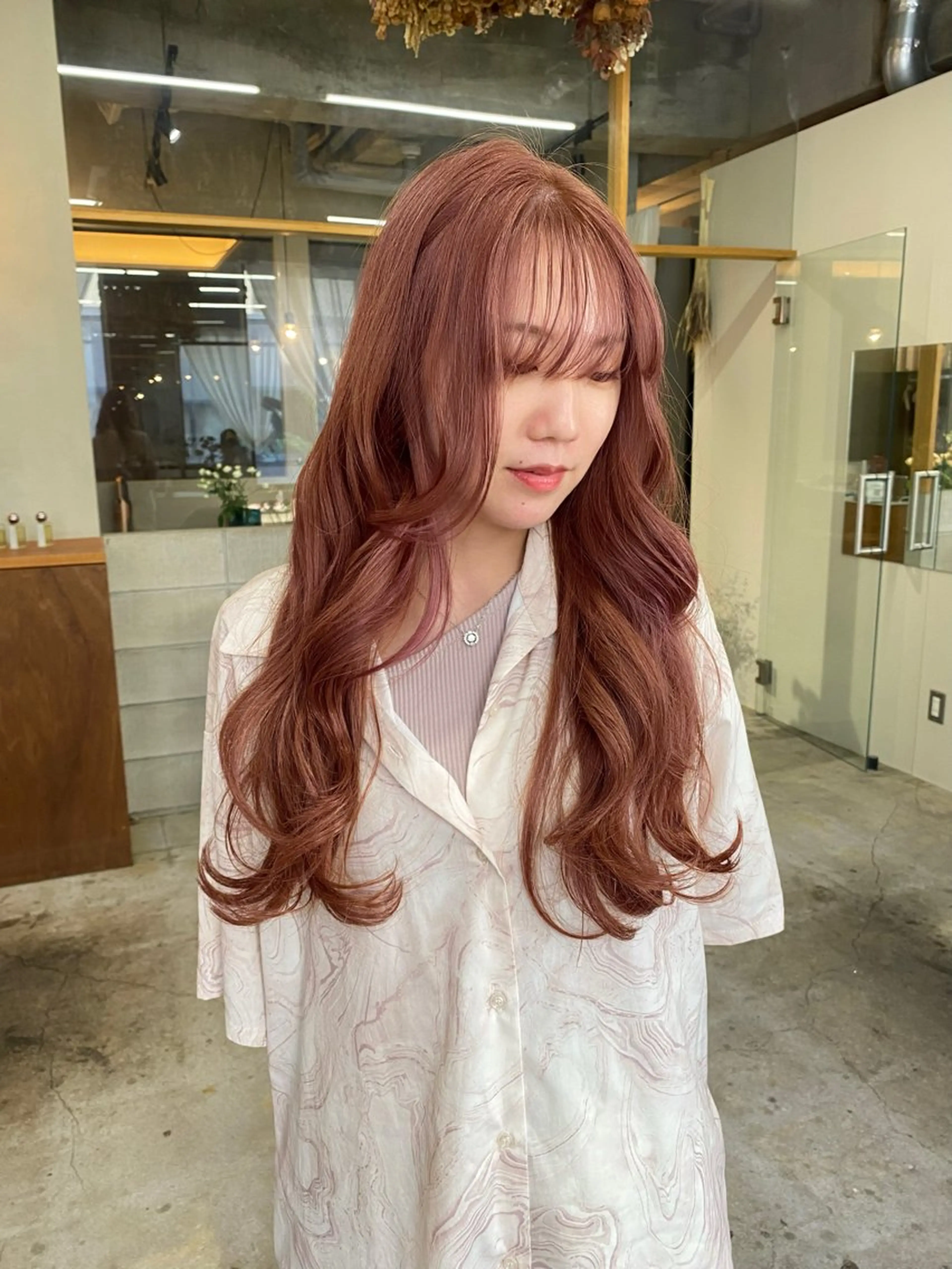 ロング カラー ブリーチ ブラウンカラー ダブルカラー ブリーチなしカラー ピンクカラー カット ヘアカラー トリートメント NIKO/名古屋/ 伏見/花屋併設のヘアスタイル