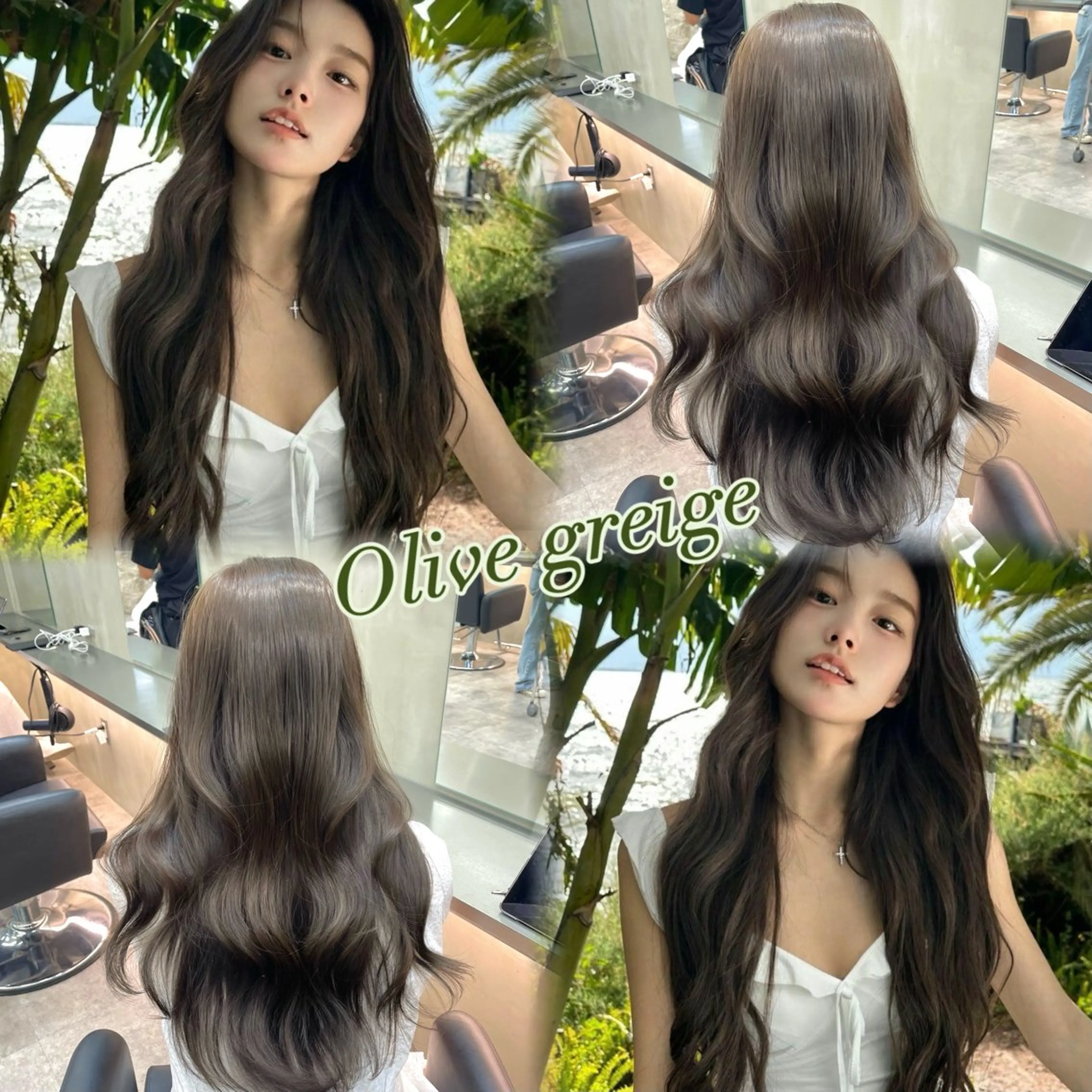 セミロング カラー ブリーチ グレージュ オリーブグレージュ オリーブグレー カット ヘアカラー トリートメント the path shogo🌻のヘアスタイル