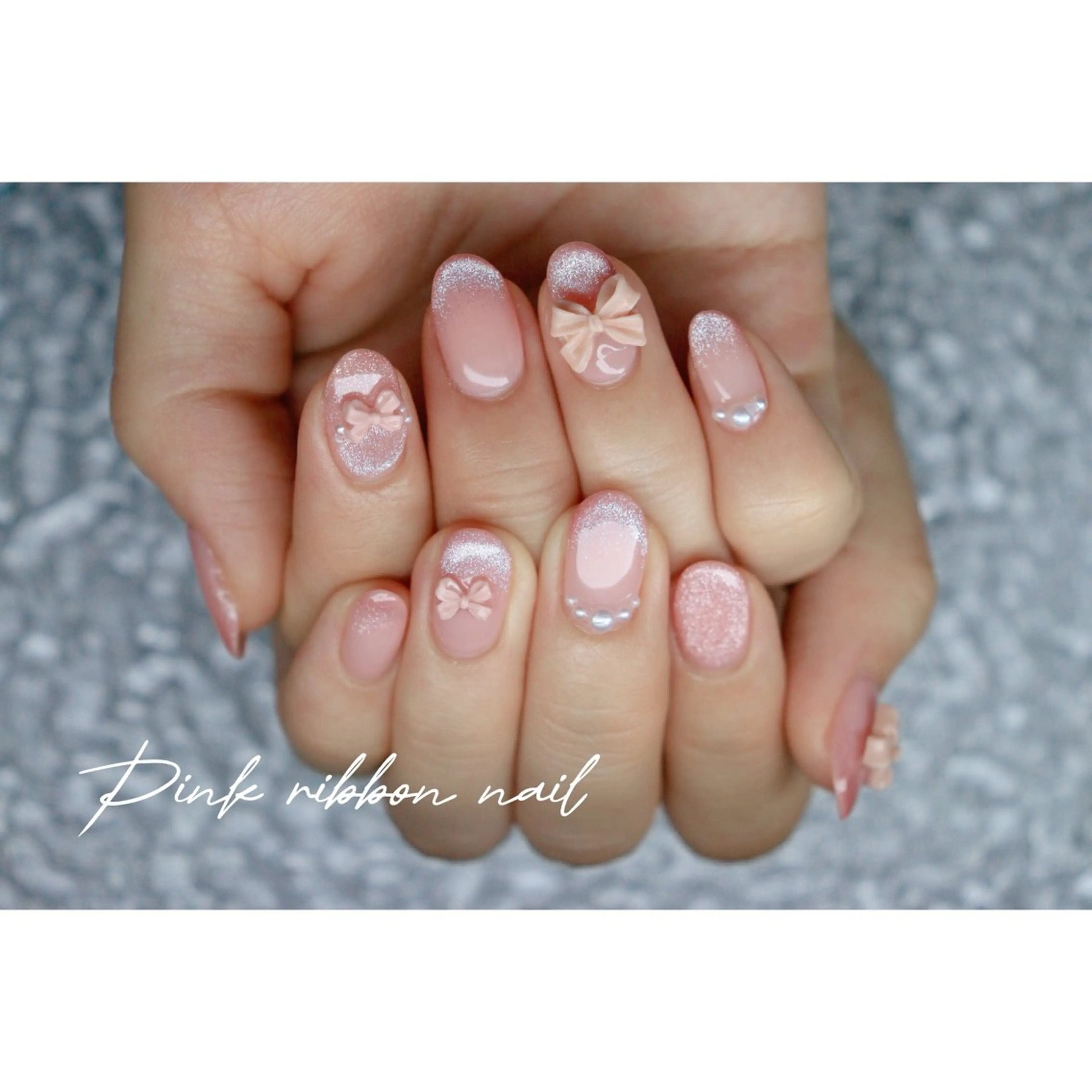 ネイル ピンク リボン ハンドネイル mapple nailのネイルデザイン