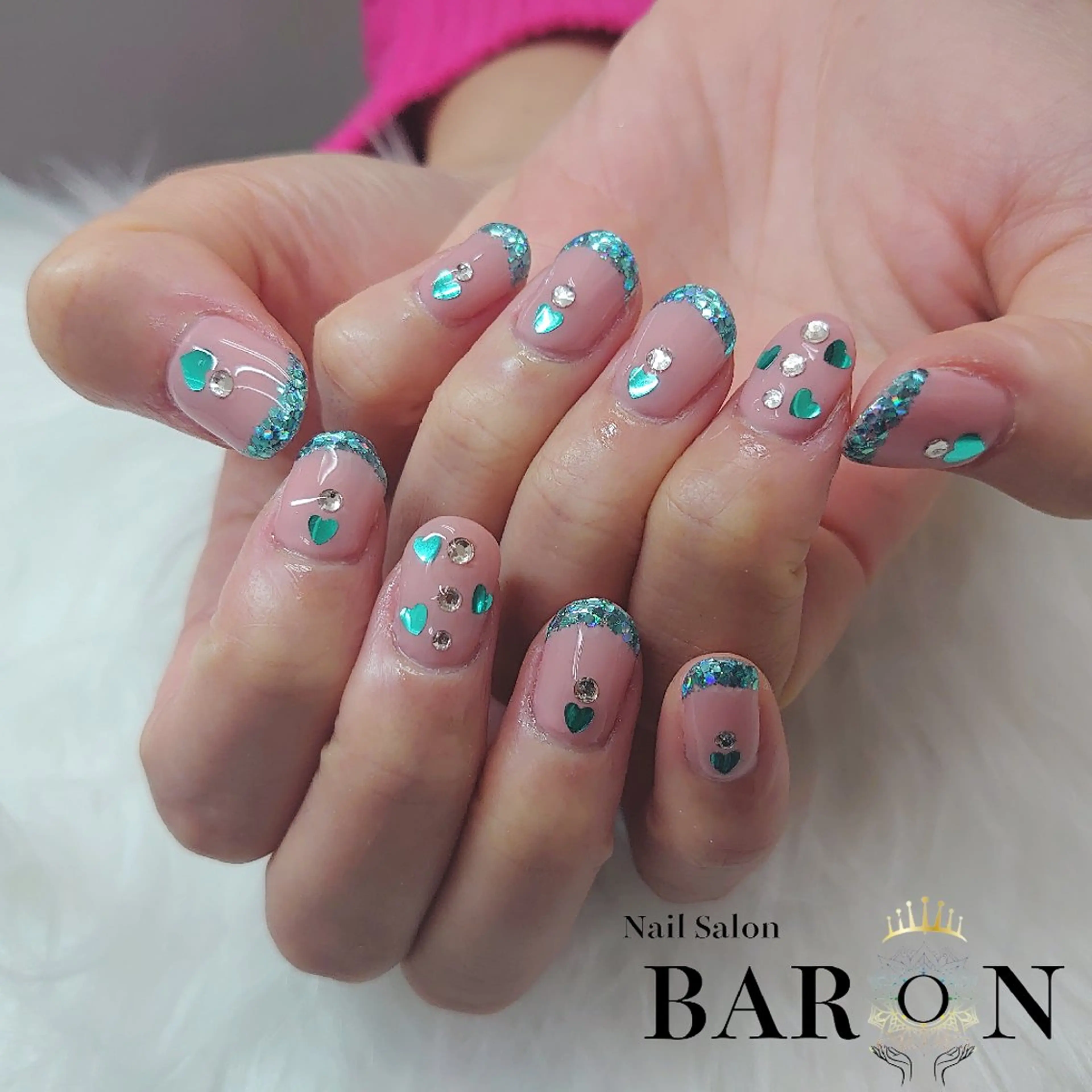 ネイル フレンチネイル ハート ラメ(グリッター) ♛BARON♛ AOIのネイルデザイン