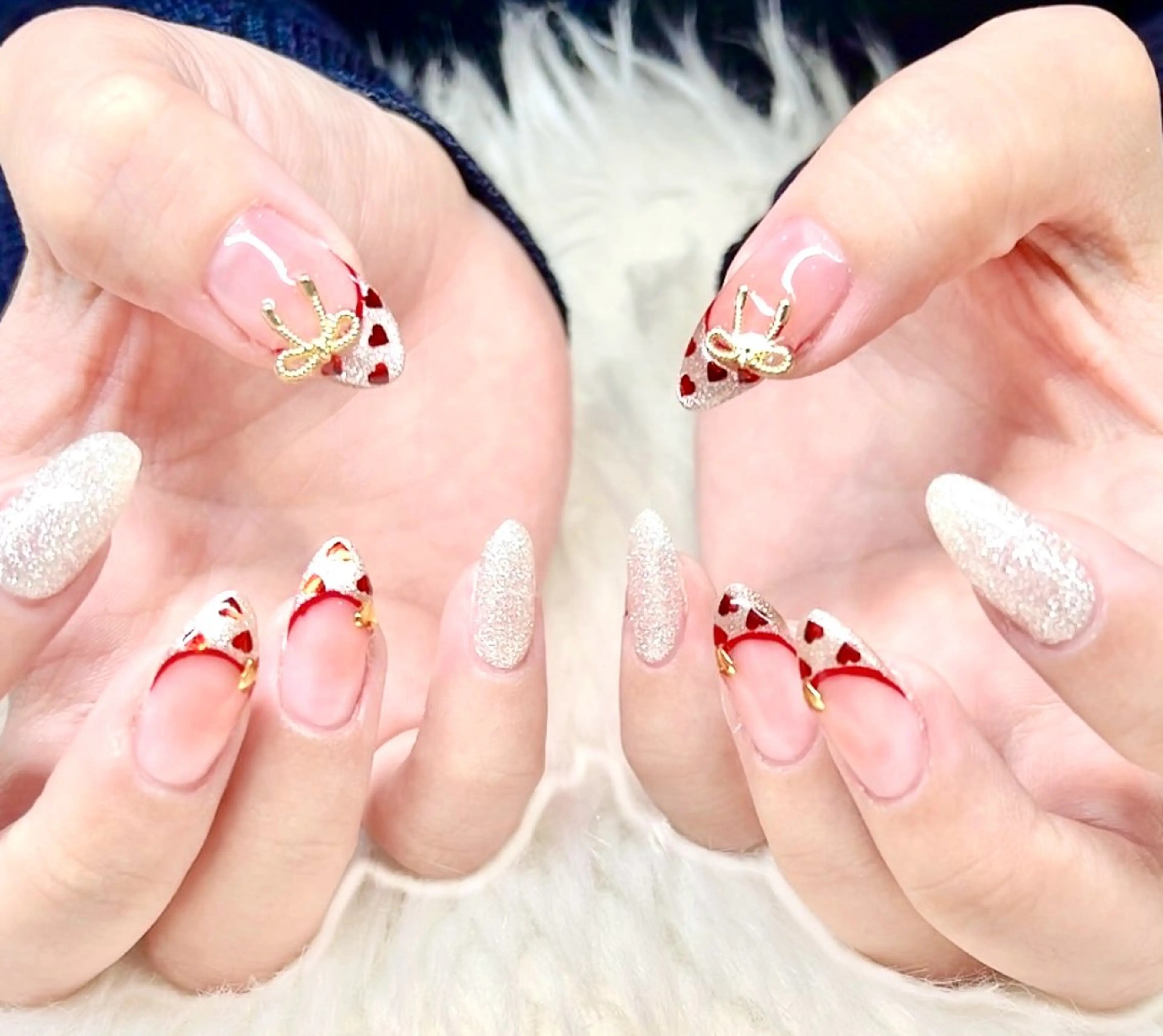 ネイル フレンチネイル ラメ(グリッター) ラメグラデーション マグネットネイル 持ち込み ハンドネイル ティーエヌ 金山駅東口店のネイルデザイン