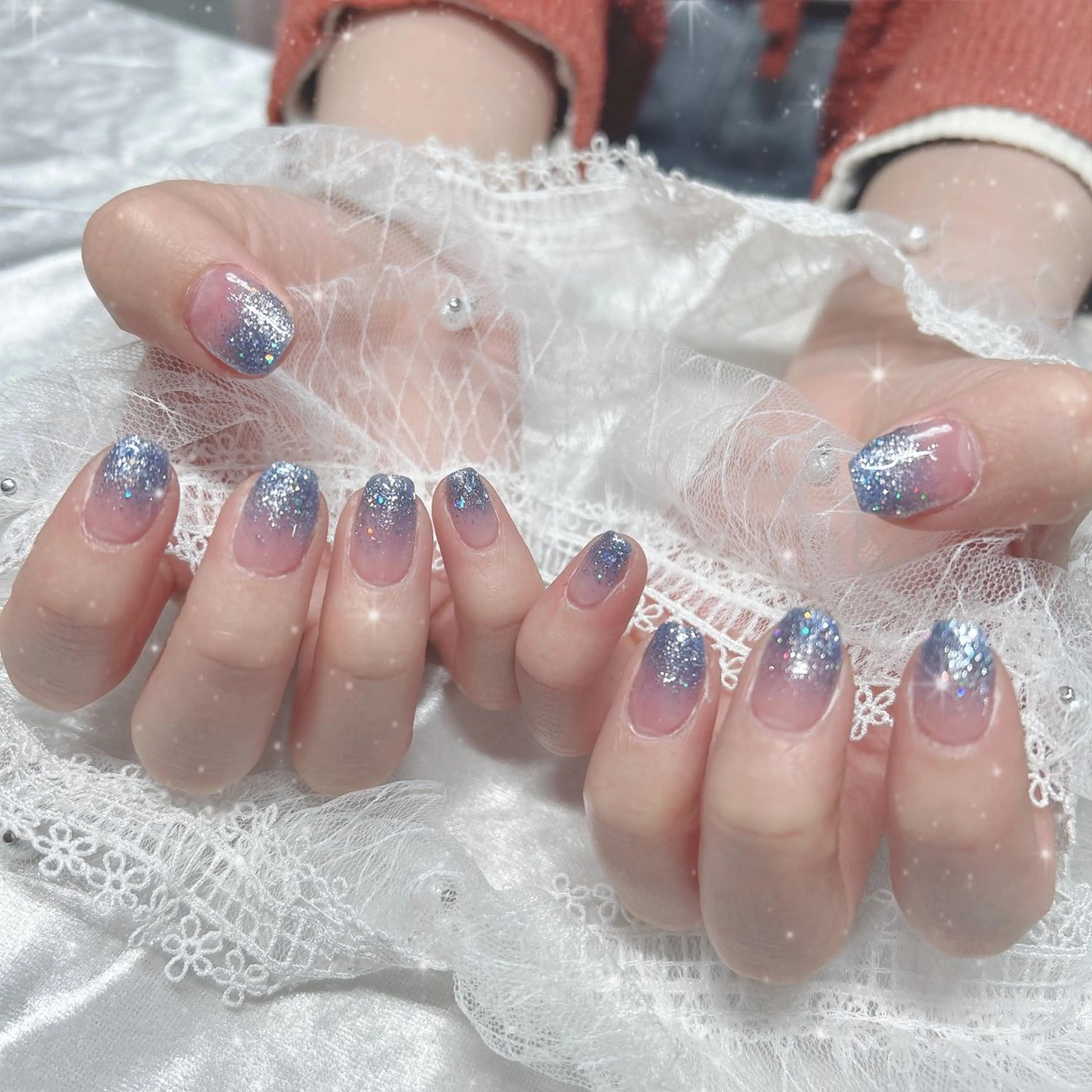 ネイル ブルー ラメ(グリッター) スクエアネイル ハンドネイル Bestnail所属・Best Nail Yu🎀🫧のネイルデザイン