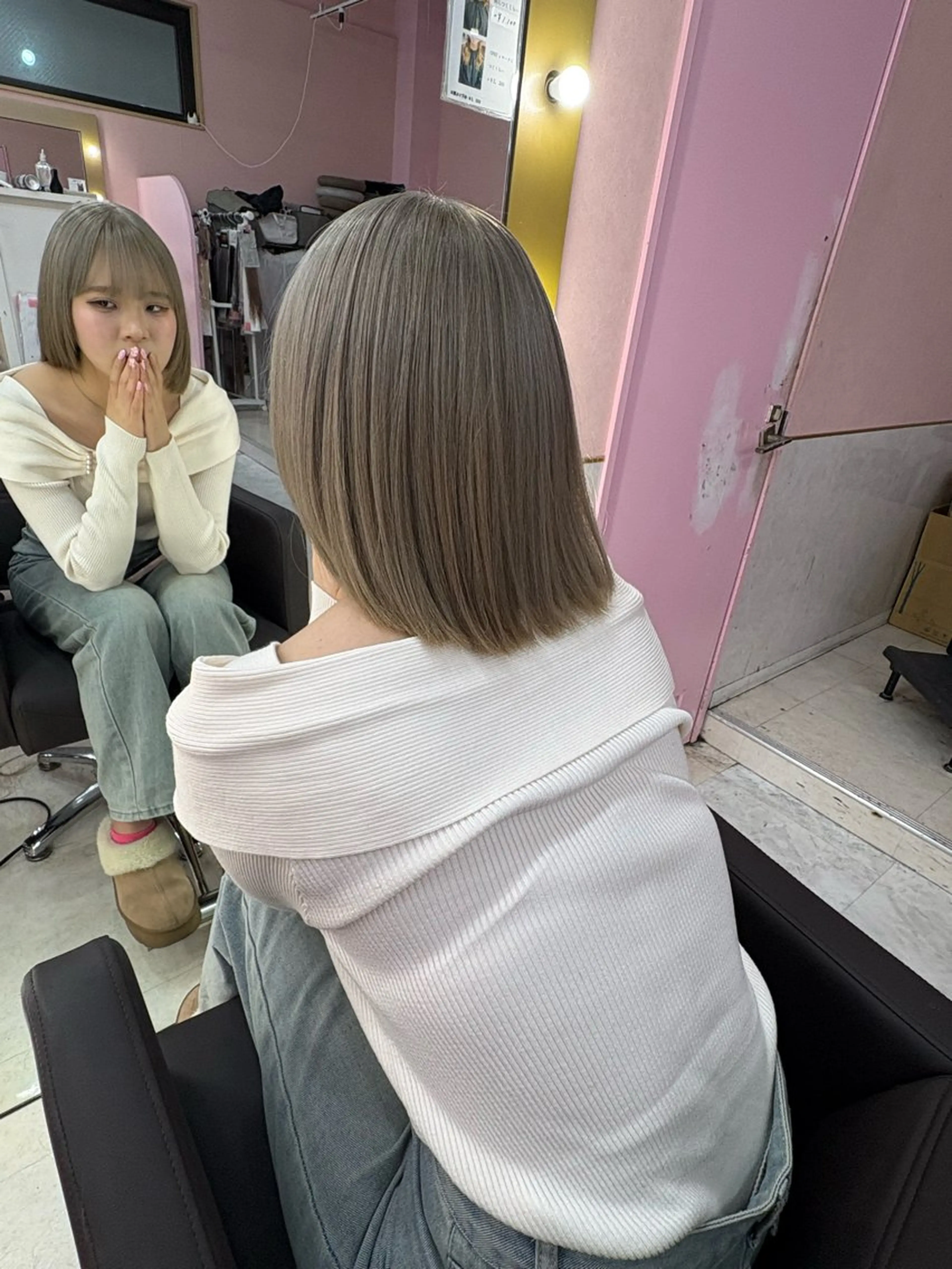 ショート カラー アッシュ アッシュグレー ベージュカラー ブリーチ ブロンド カット ヘアカラー トリートメント 髪質改善×ハイトーン /複雑履歴💎大和のヘアスタイル