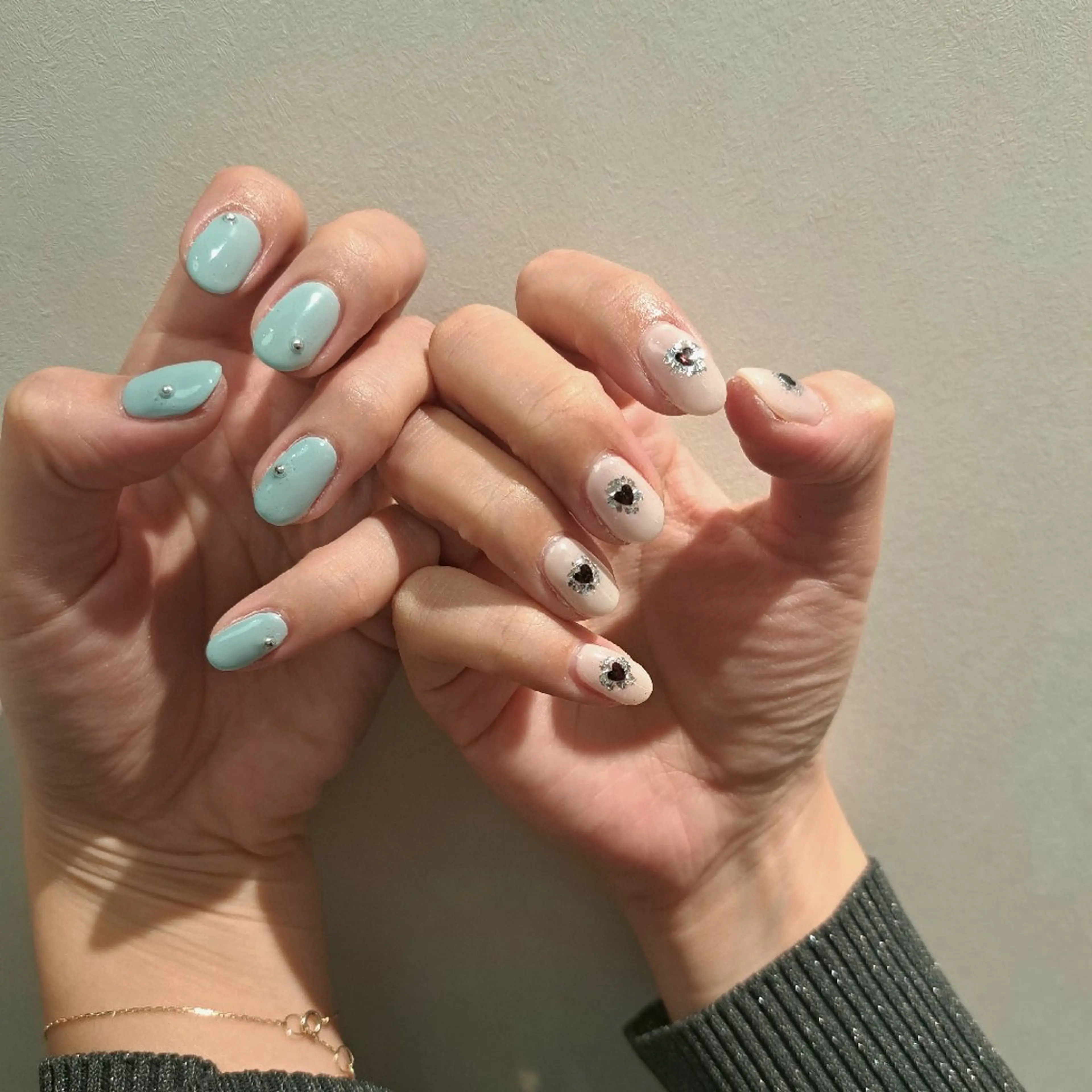 ネイル アートネイル ブルー ハート 韓国ネイル 持ち込み Nail mood /アートし放題のネイルデザイン