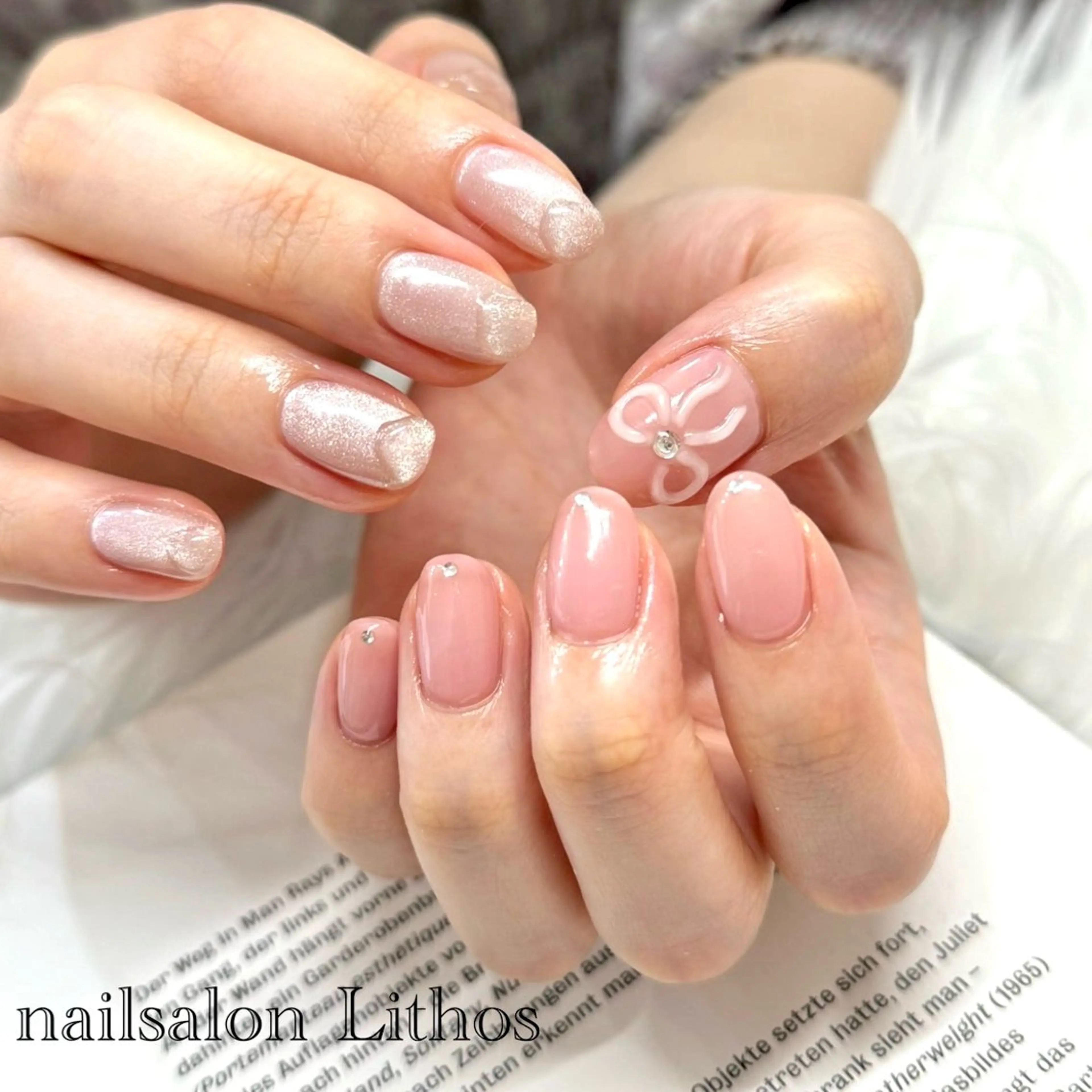 ネイル リボン ハンドネイル nailsalon Lithos所属・nailsalon Recontreのネイルデザイン