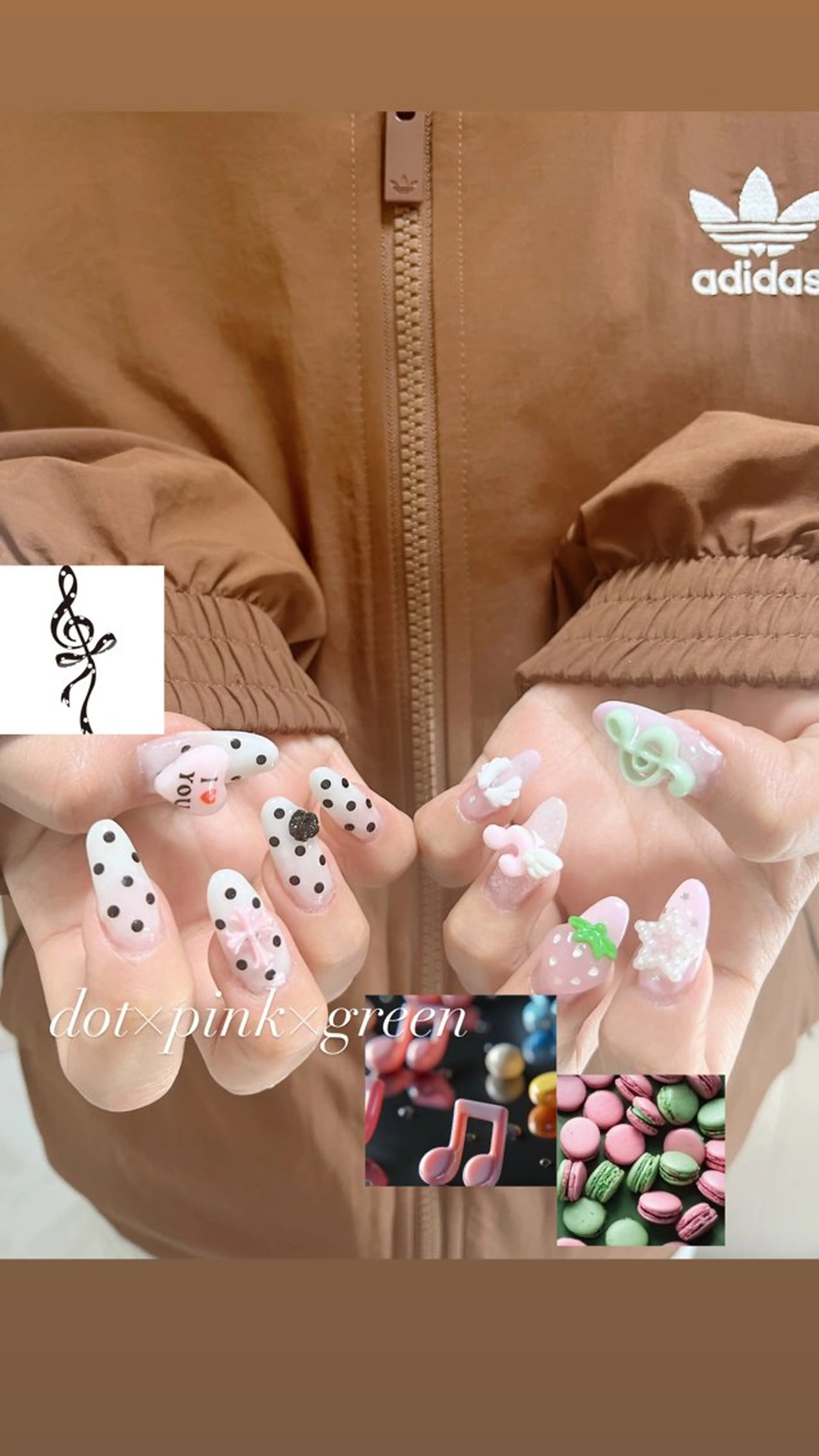 ネイル グリーン ピンク ハンドネイル vanity yunaのネイルデザイン