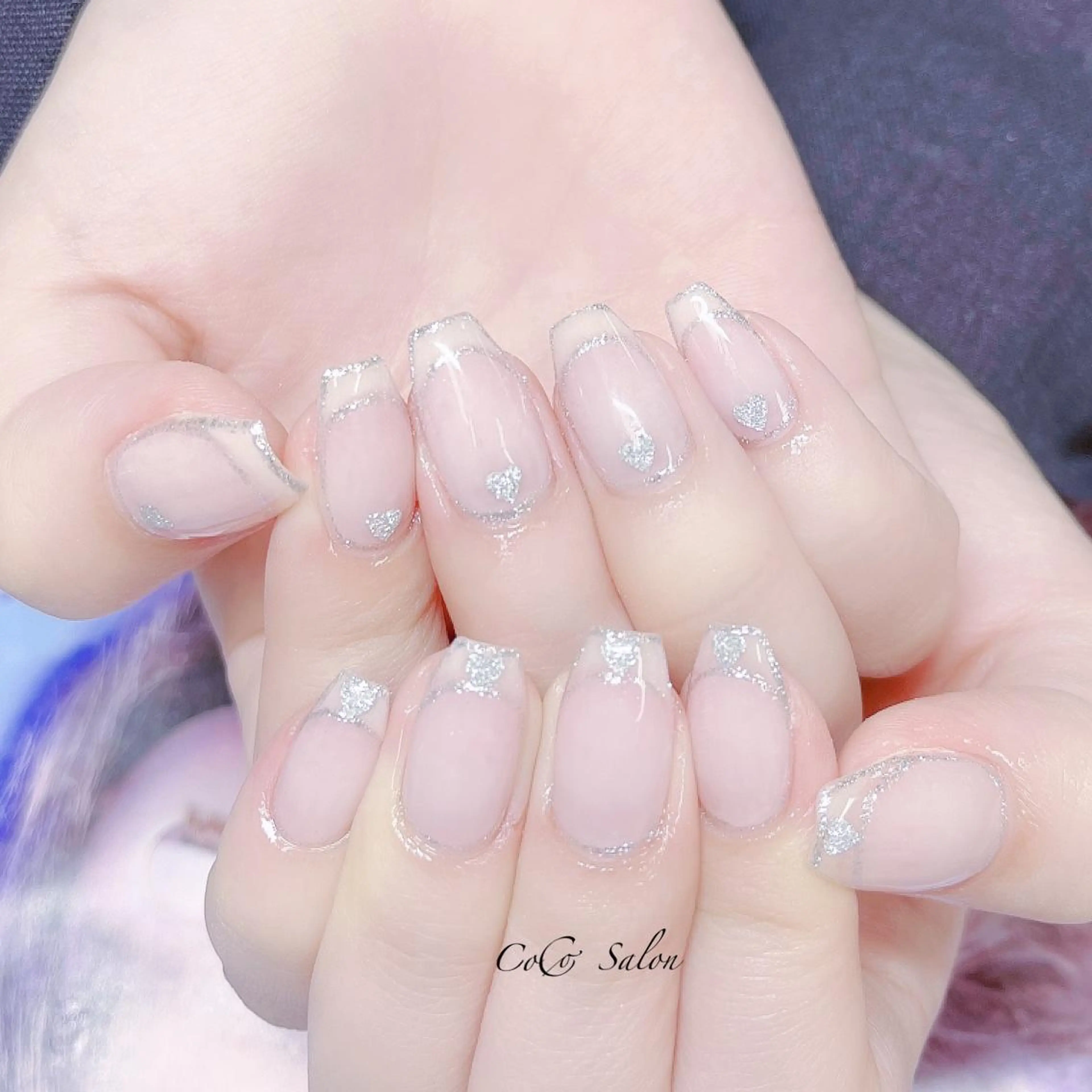 ネイル 長さ出し フレンチネイル ジェルネイル ハート キラキラネイル ハンドネイル CoCoSalon ネイル/まつ毛予約のネイルデザイン