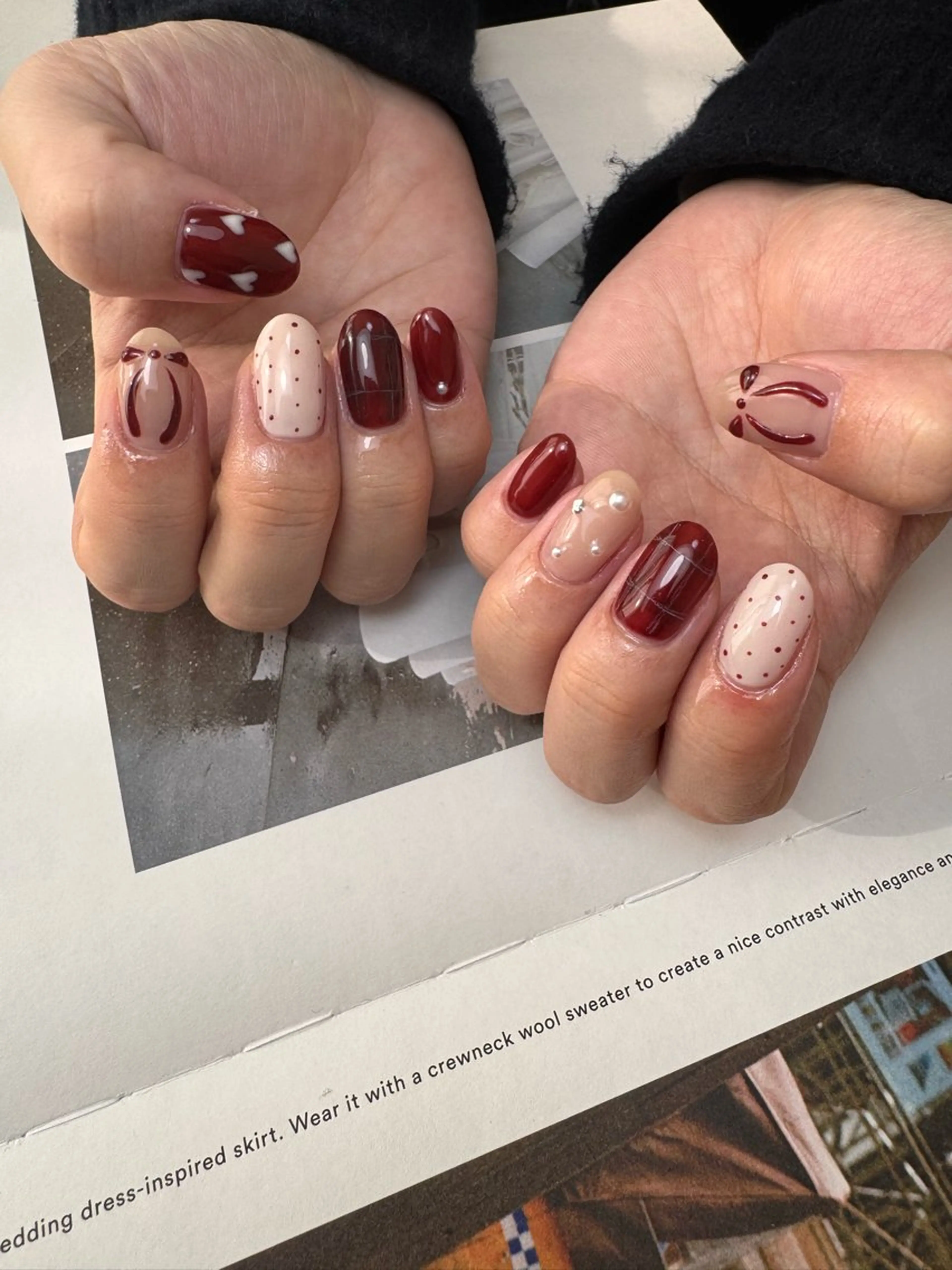 ネイル ハート リボン 冬ネイル クリスマス ハンドネイル 白日-hakubi nail-のネイルデザイン