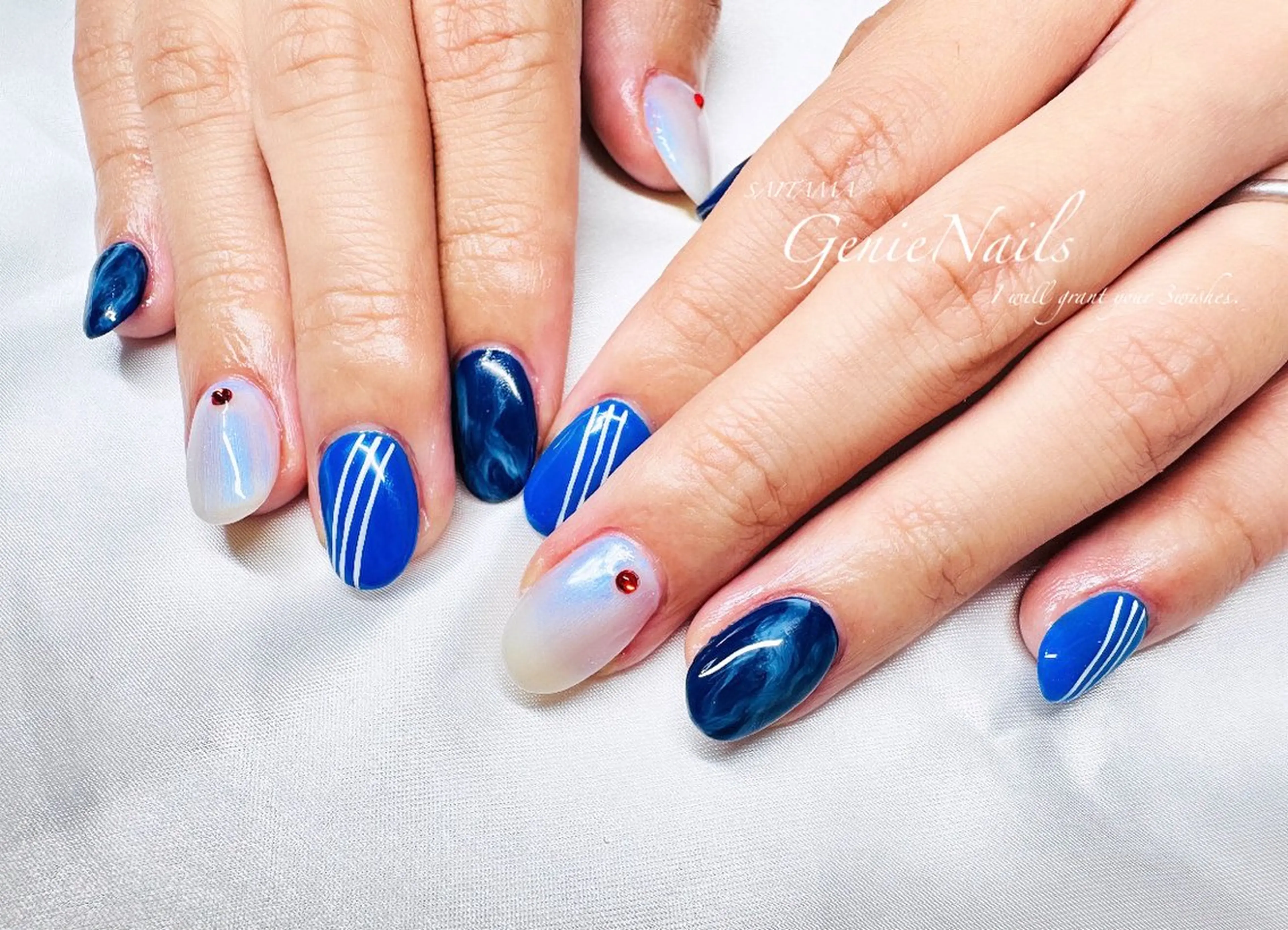 メンズ ネイル アートネイル 長さ出し 氷ネイル・うるうるネイル ロングネイル 持ち込み Genie Nailsのネイルデザイン