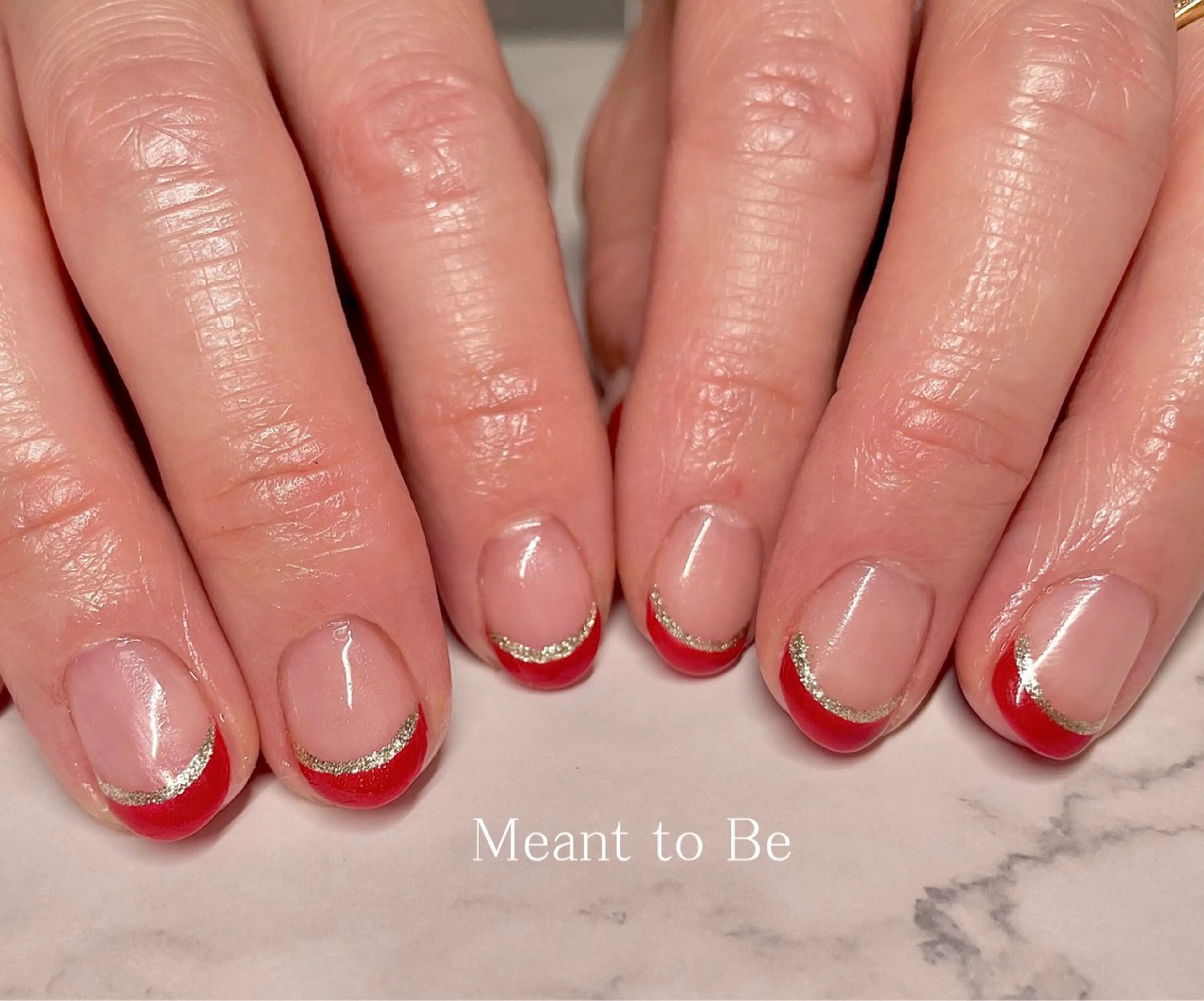 ネイル フレンチネイル ジェルネイル ゴールド パラジェル 赤色 Meant to Be〜ご縁に感謝〜のネイルデザイン
