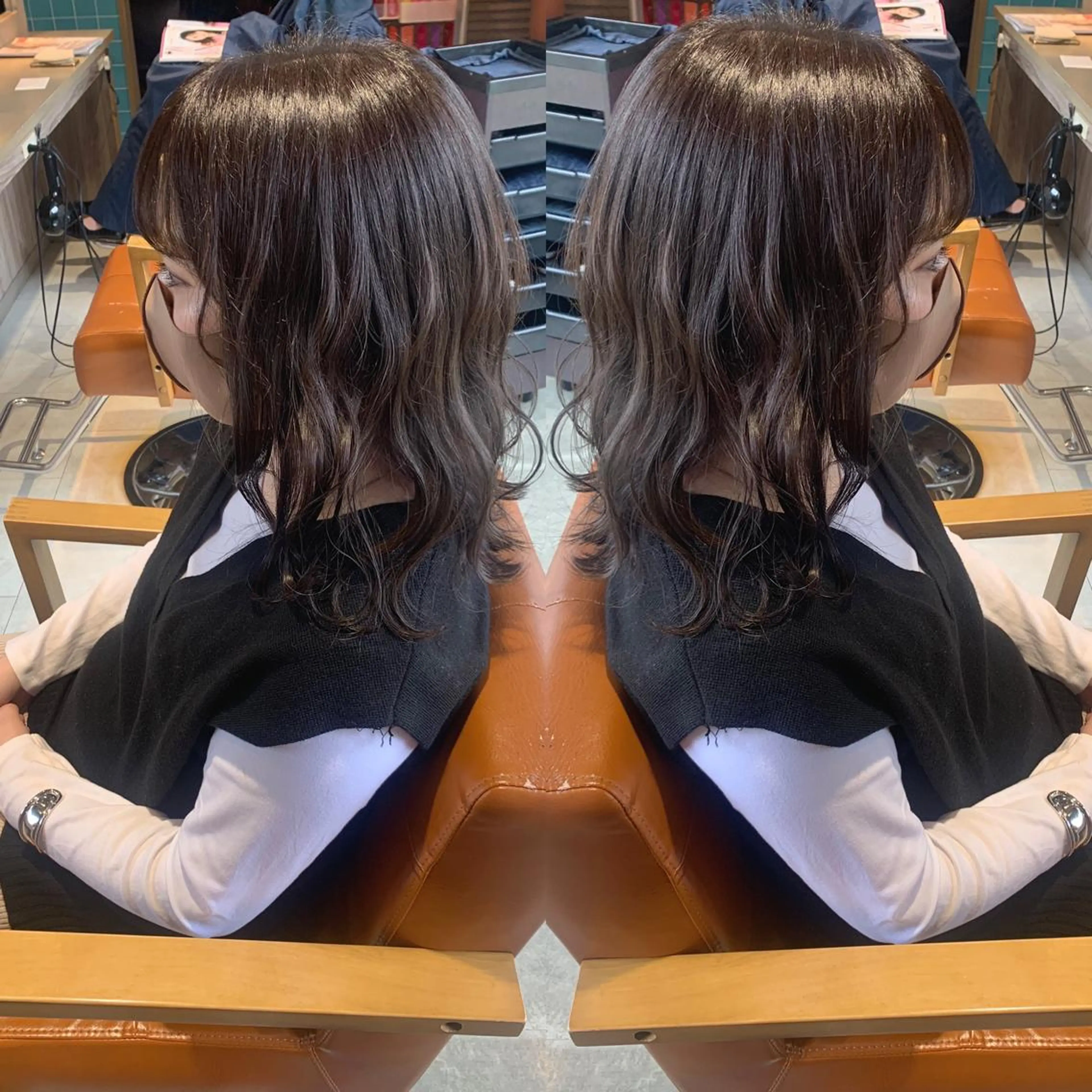 ミディアム カラー ベージュカラー オリーブベージュ ムルギョル巻き 韓国🇰🇷 ✂︎hair 内田愛のヘアスタイル